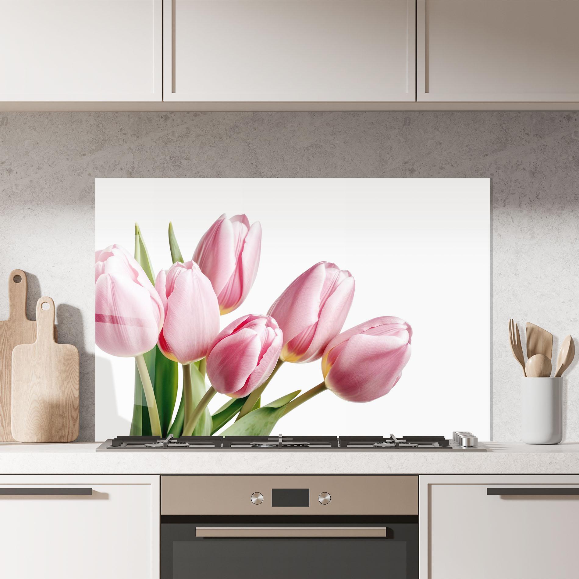 Panou Sticla Bucatarie Pink Tulips mockup 7