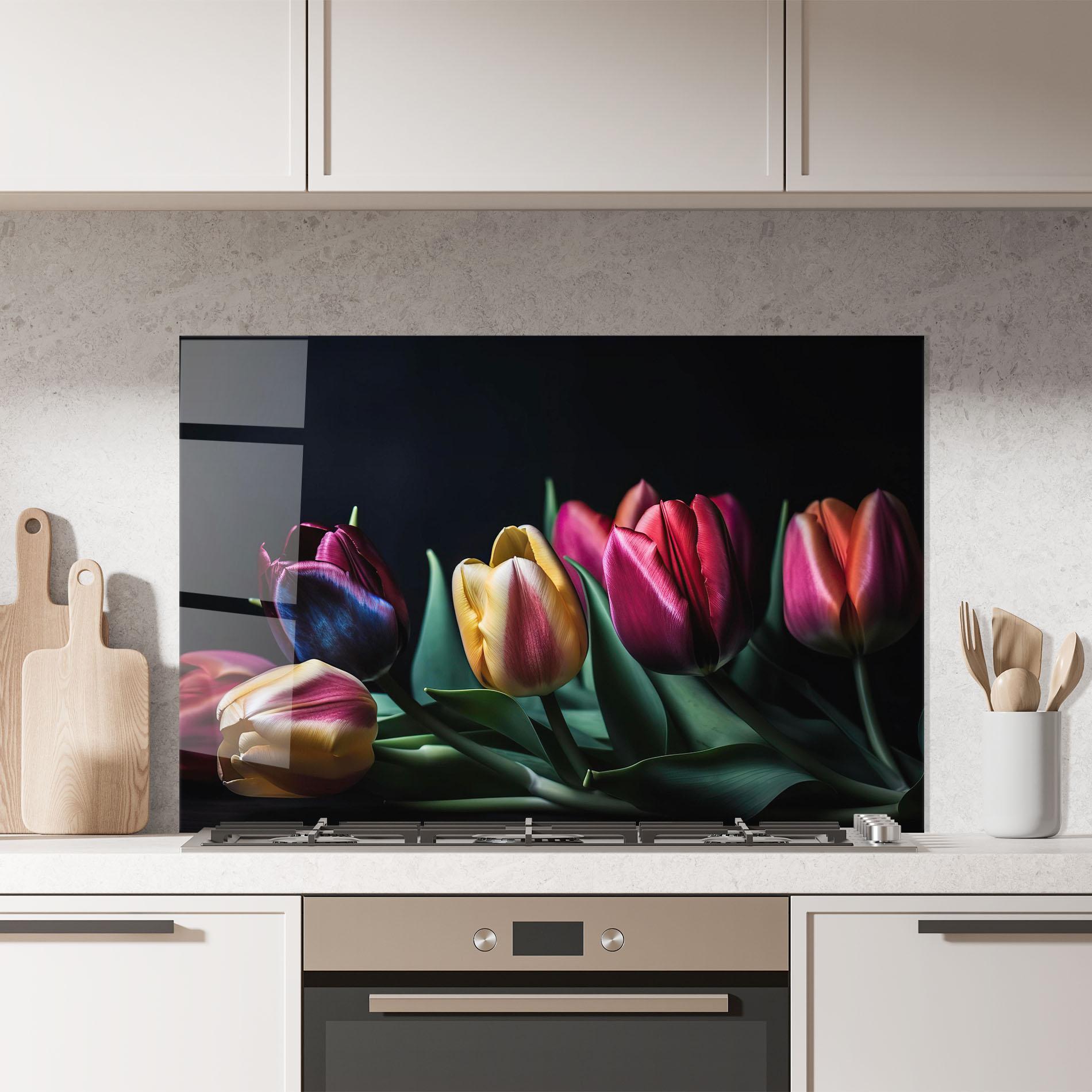 Panou Sticla Bucatarie Pink Yellow Tulips mockup 7