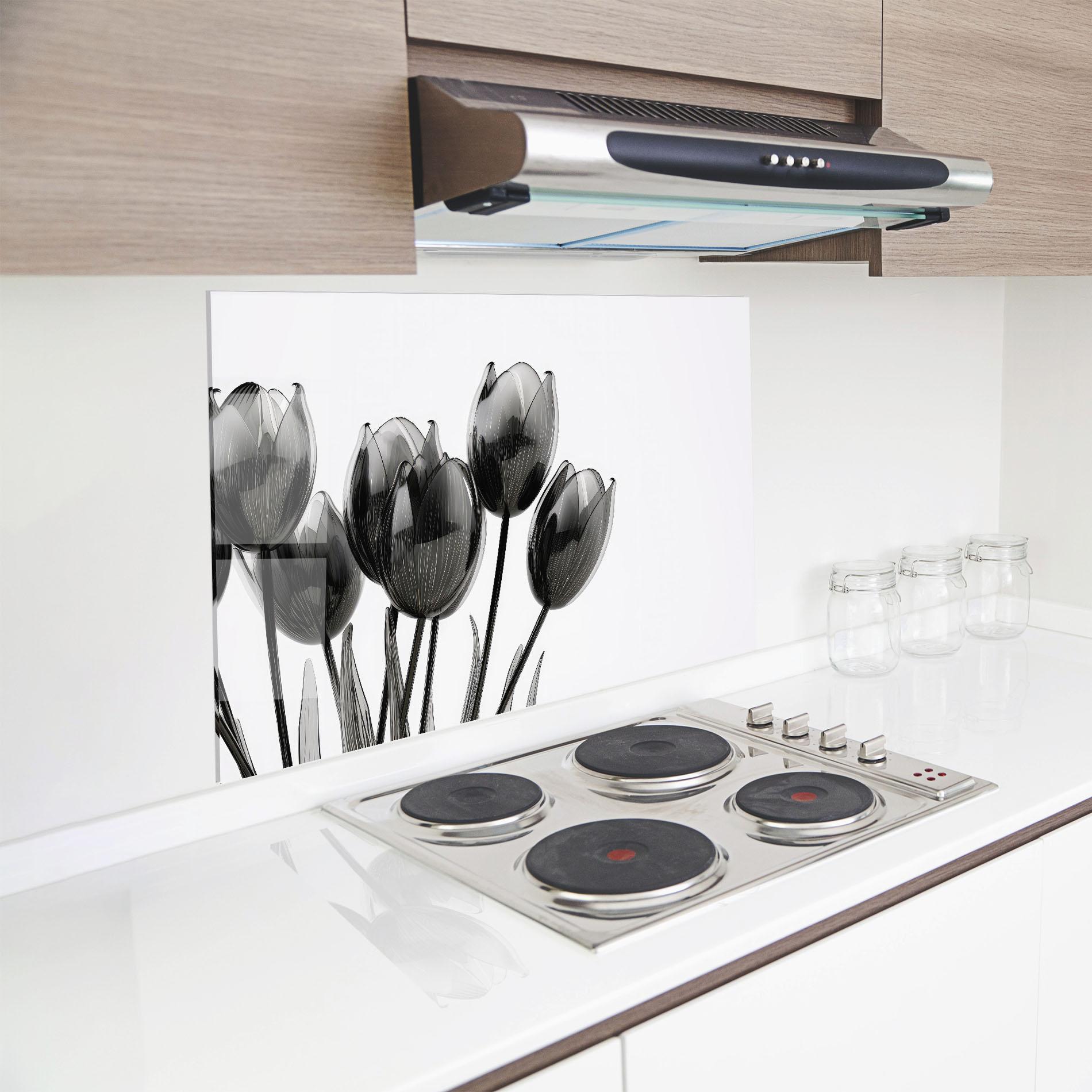 Panou Sticla Bucatarie Black Glass Tulips mockup 8