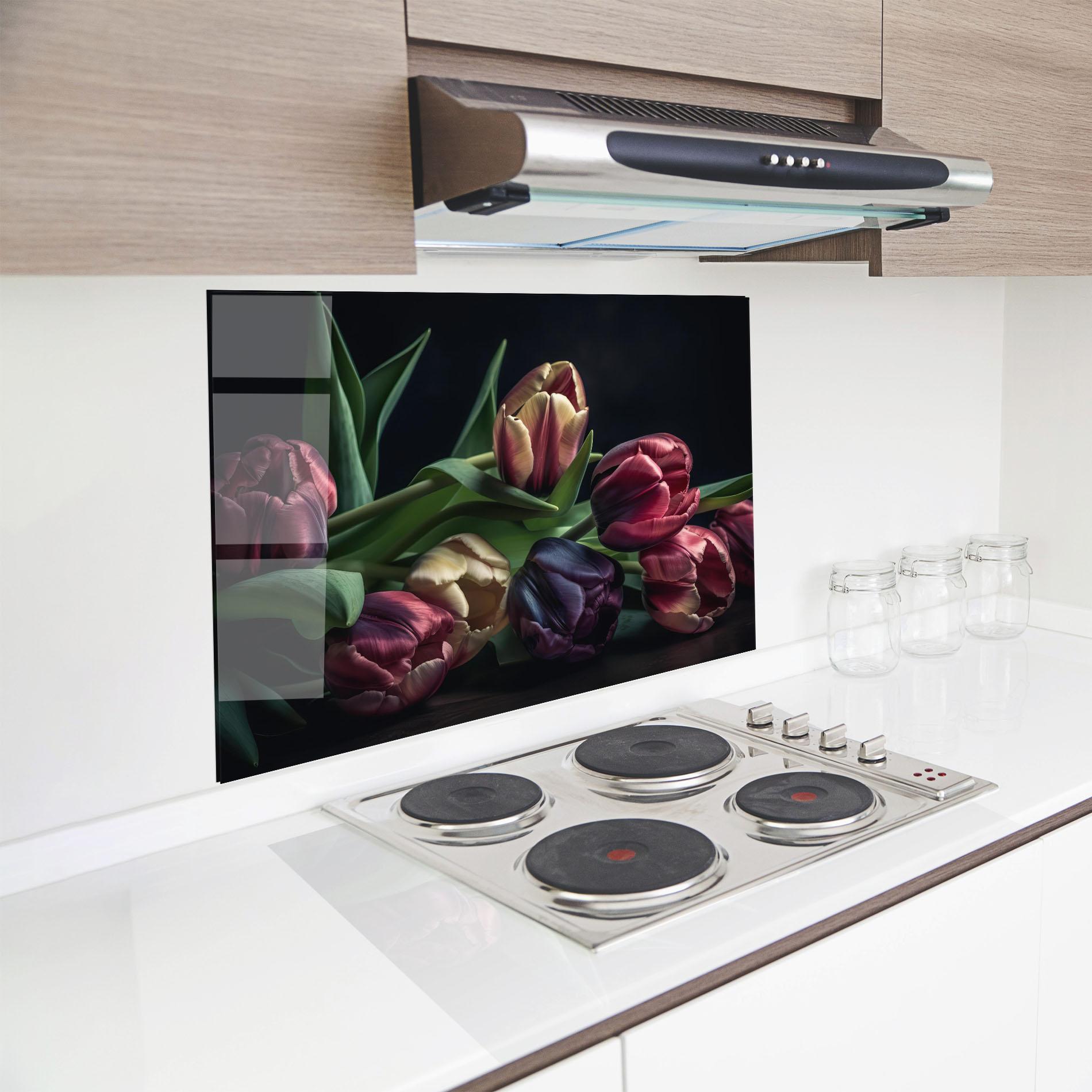 Panou Sticla Bucatarie Dark Purple Tulip mockup 8