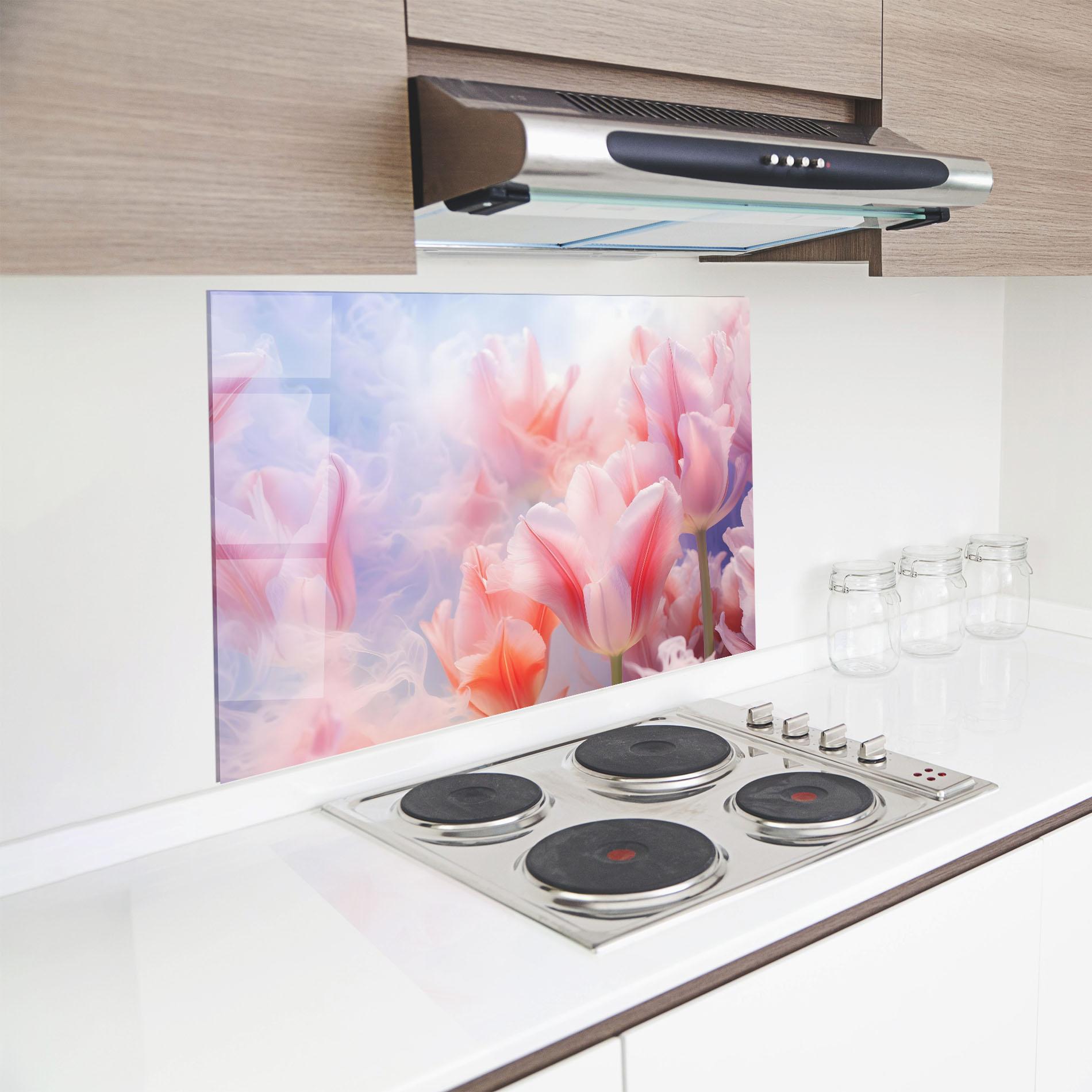 Panou Sticla Bucatarie Dreamy Pink Tulips mockup 8