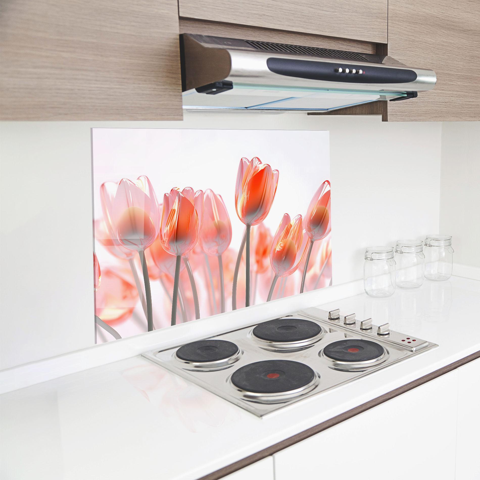 Panou Sticla Bucatarie Orange Glass Tulips mockup 8