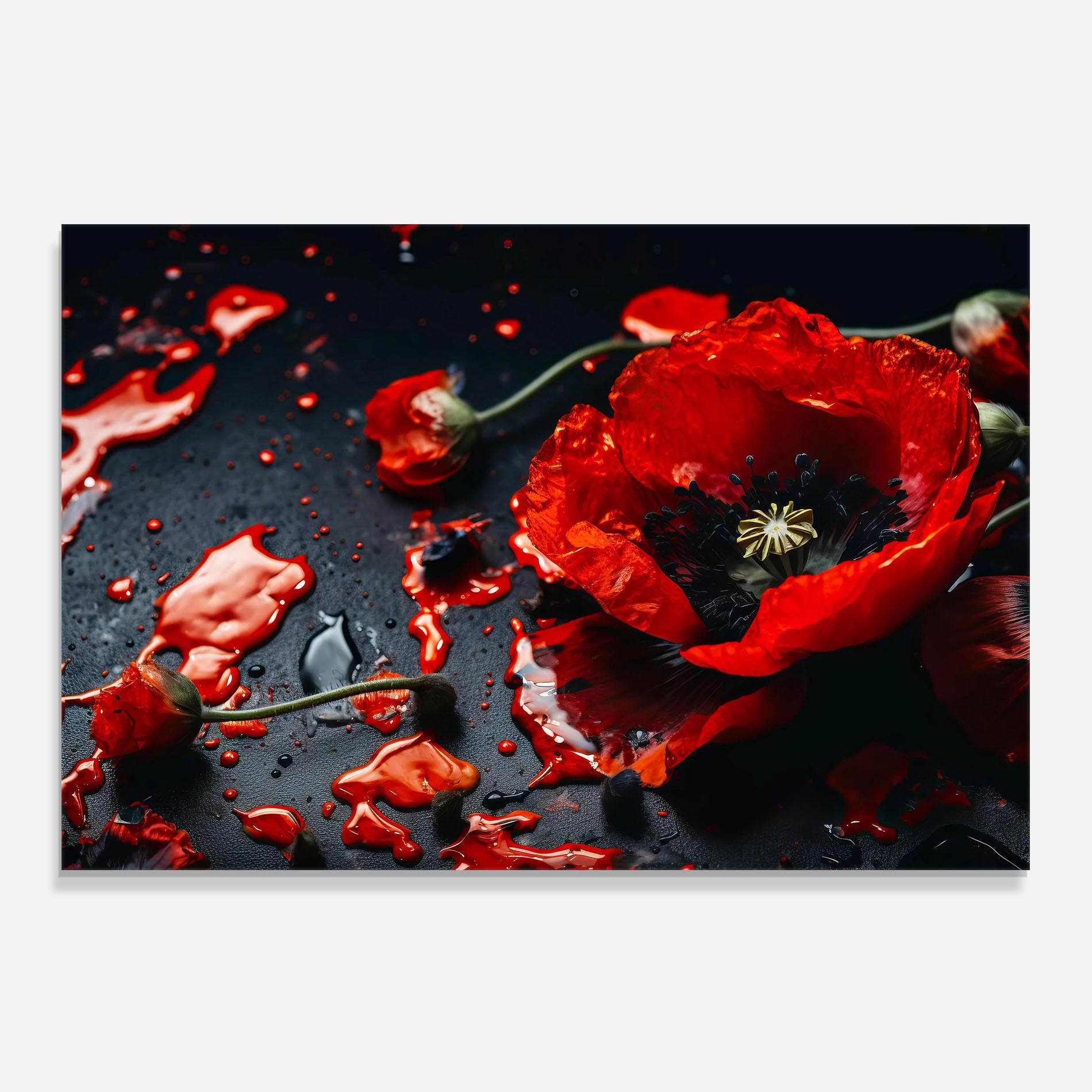 Panou Sticla Bucatarie Beautiful Red Poppy Liquid mockup 0