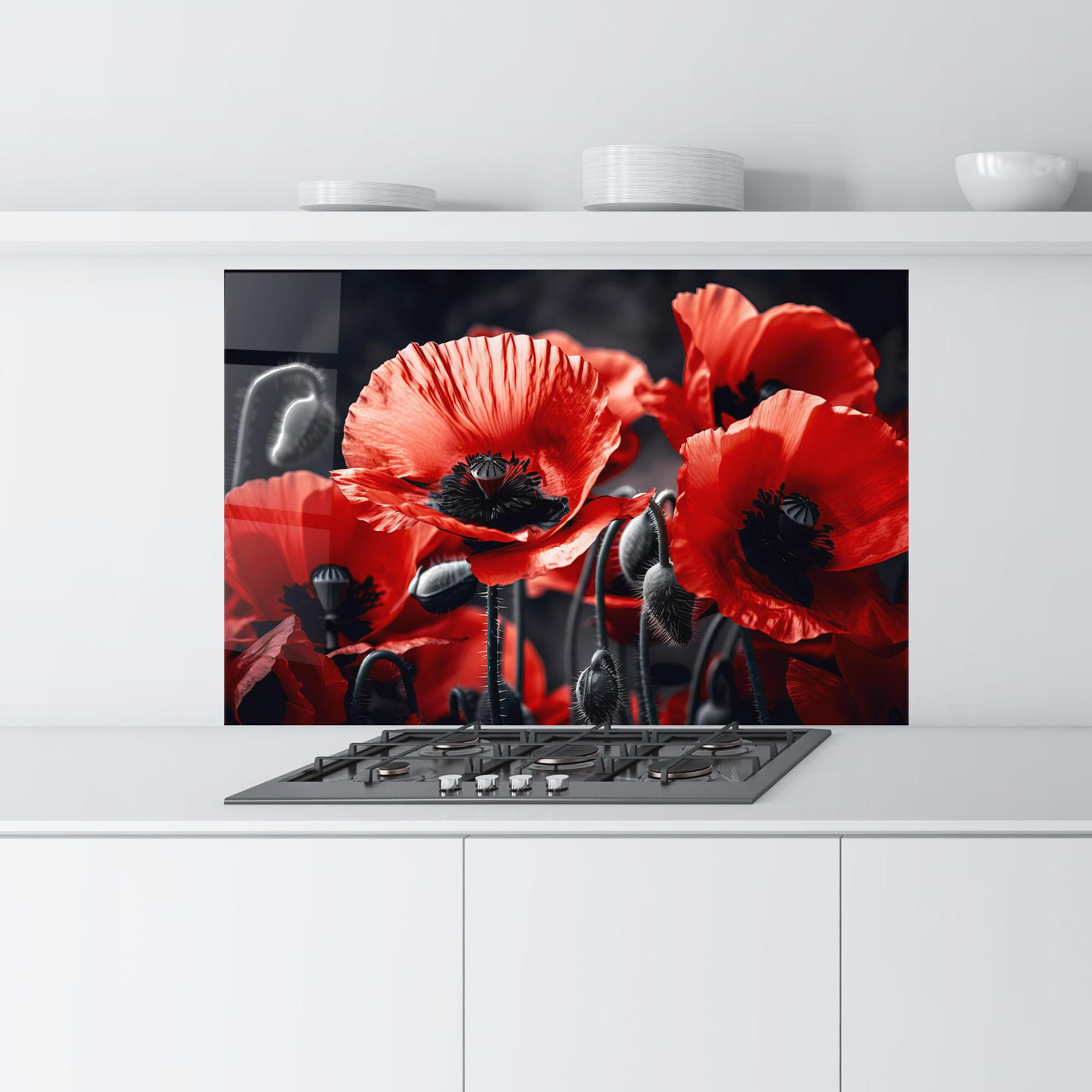 Panou Sticla Bucatarie Black Red Poppy View mockup 9