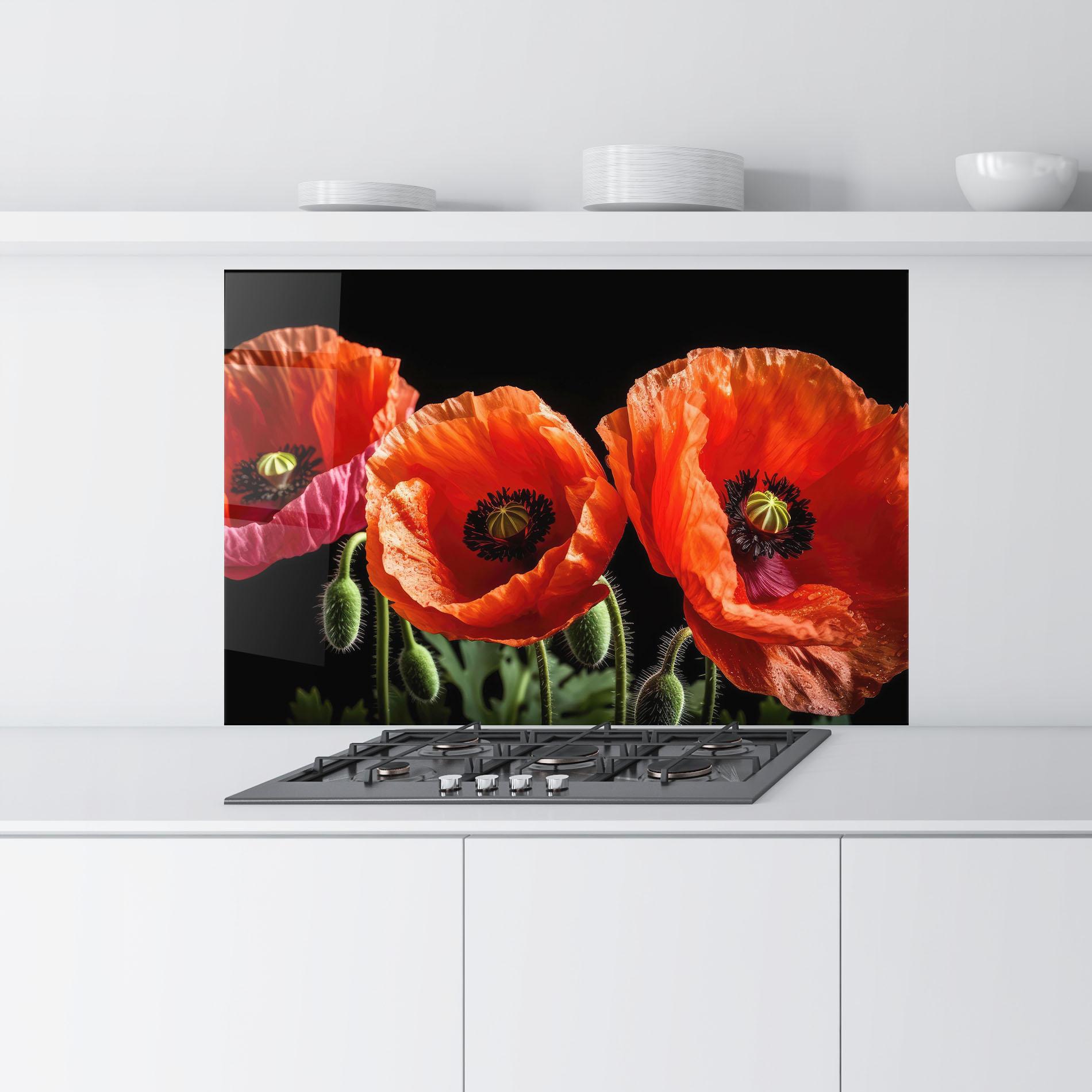 Panou Sticla Bucatarie Dark Orange Poppies mockup 9