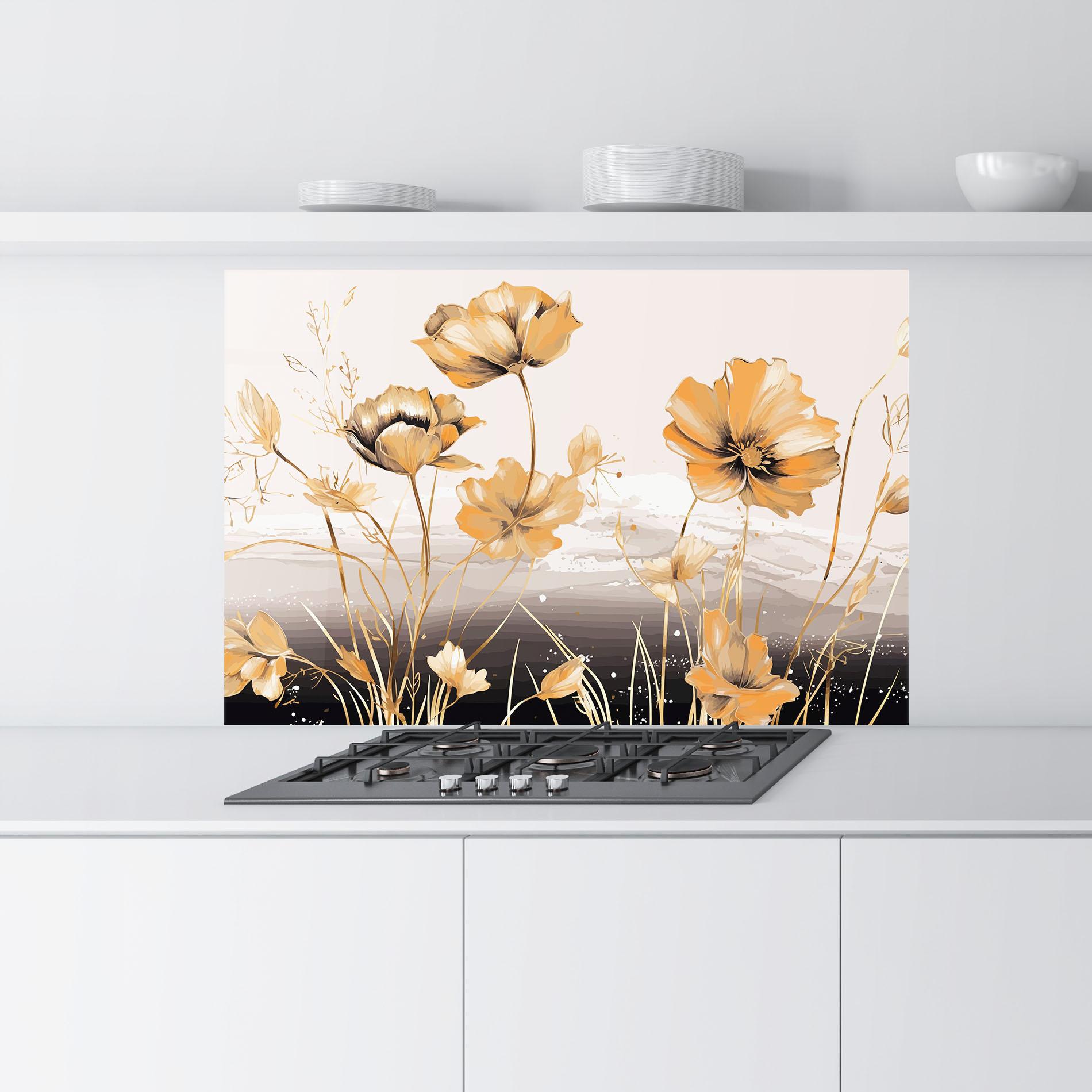 Panou Sticla Bucatarie Gold Black Poppy mockup 9