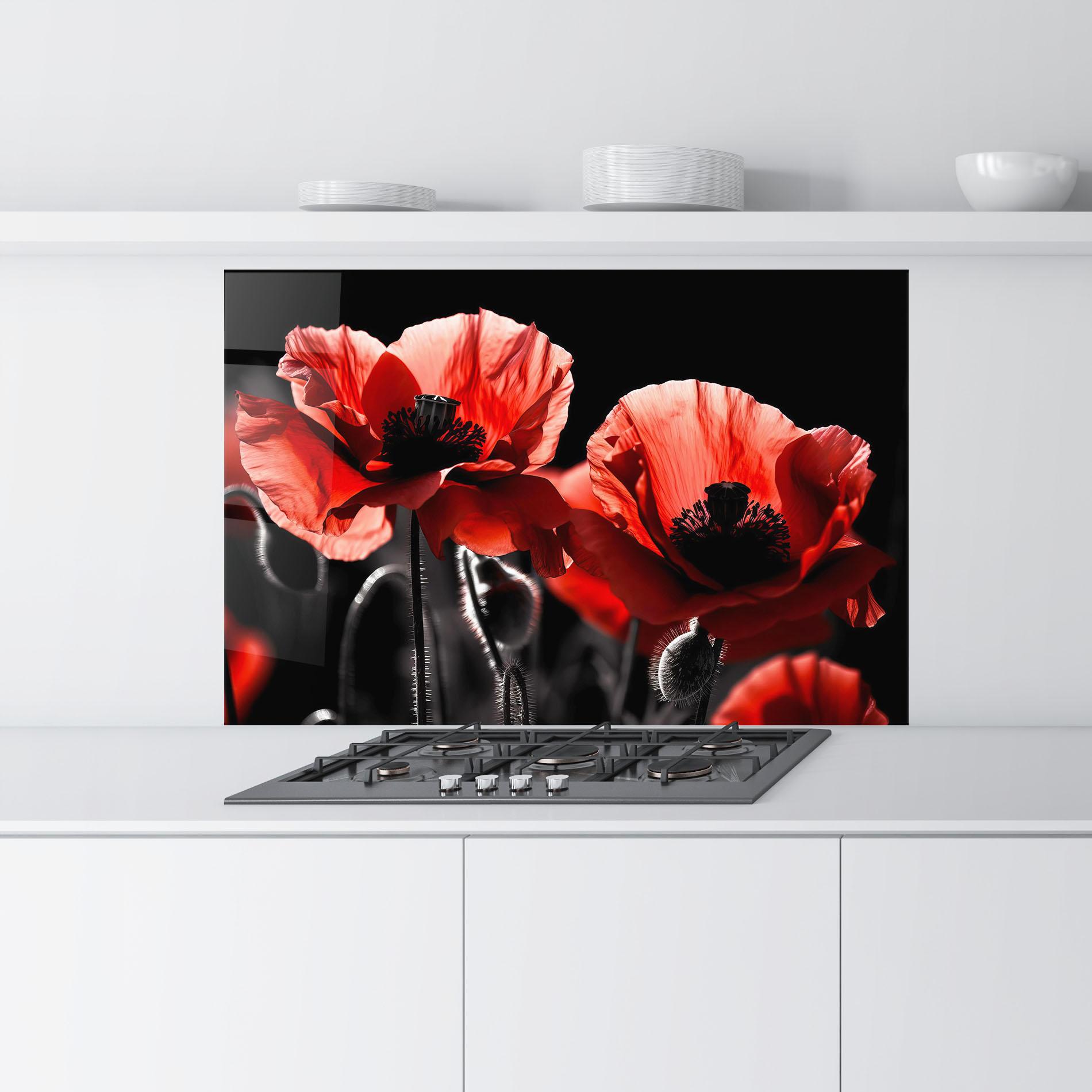 Panou Sticla Bucatarie Light Red Poppy On Black mockup 9
