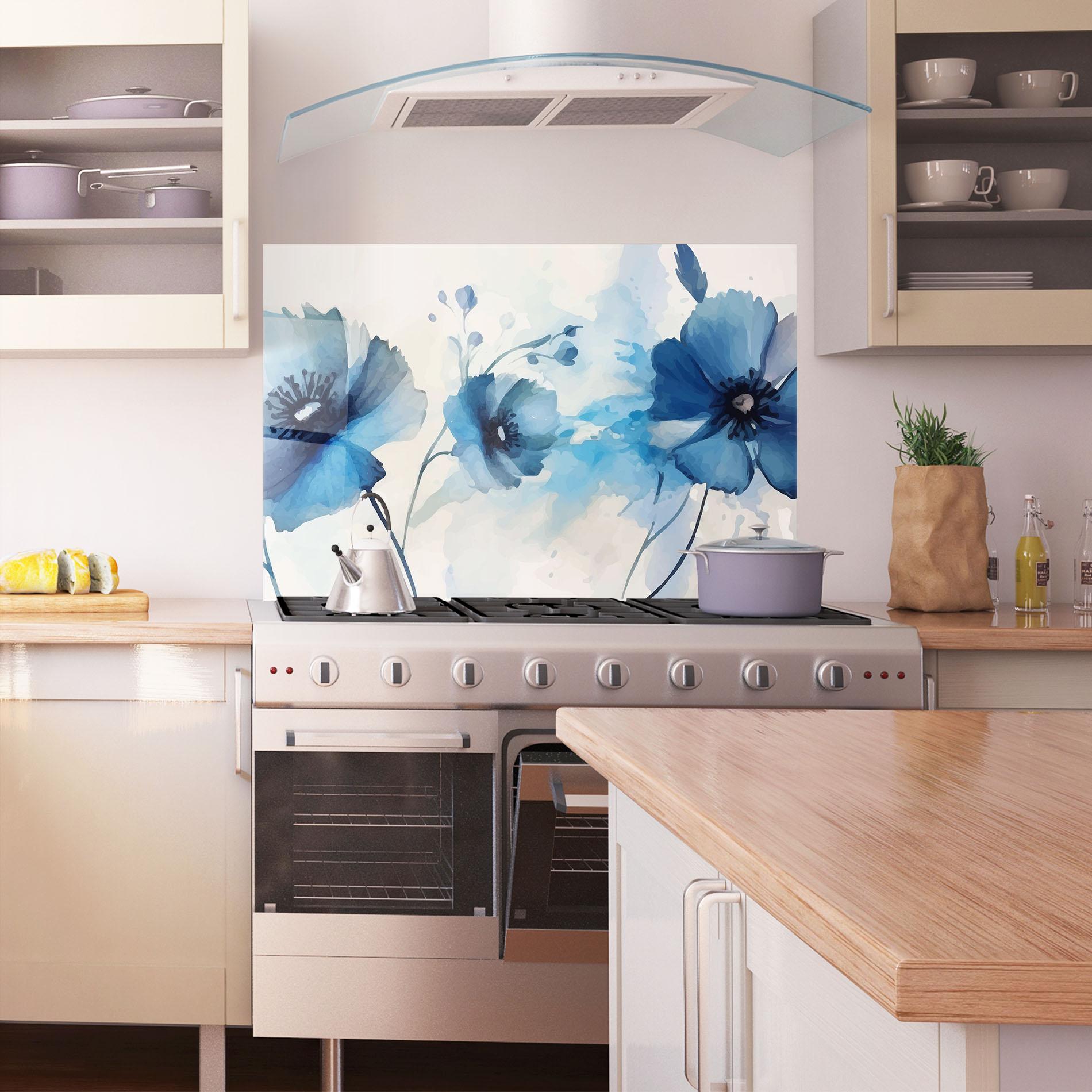 Panou Sticla Bucatarie Blue Poppies mockup 1