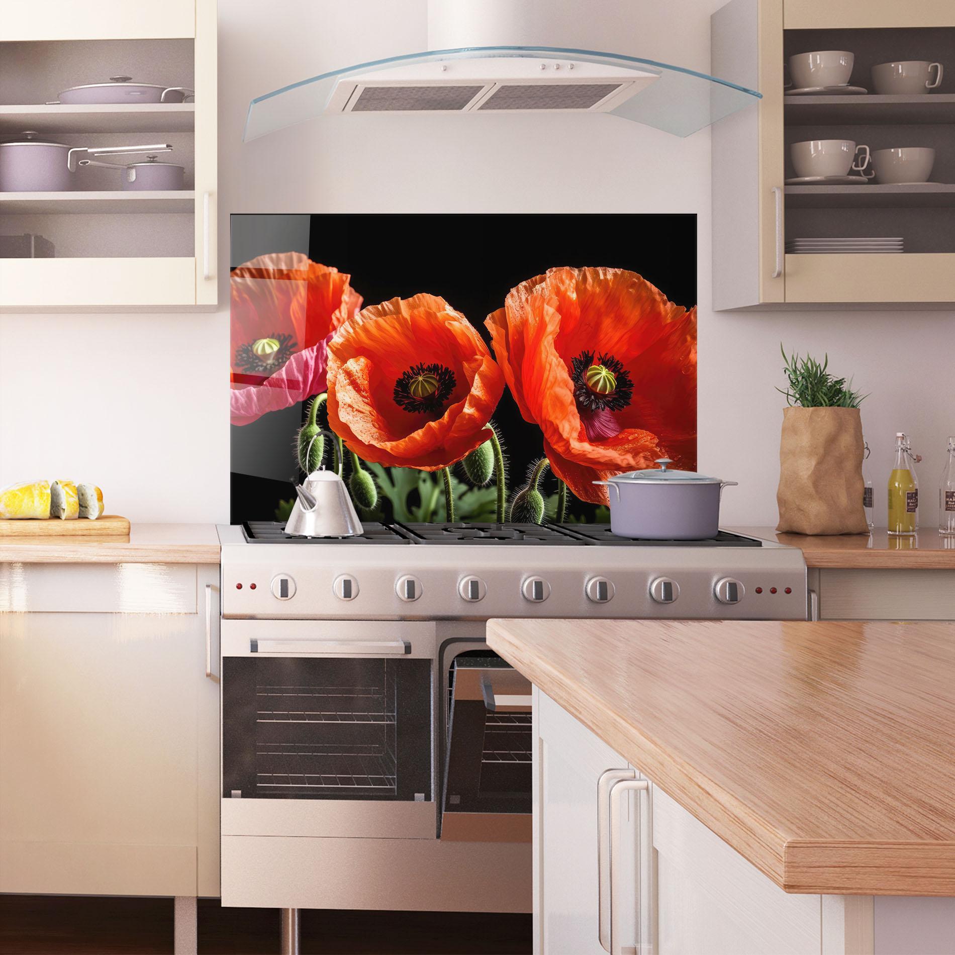 Panou Sticla Bucatarie Dark Orange Poppies mockup 1