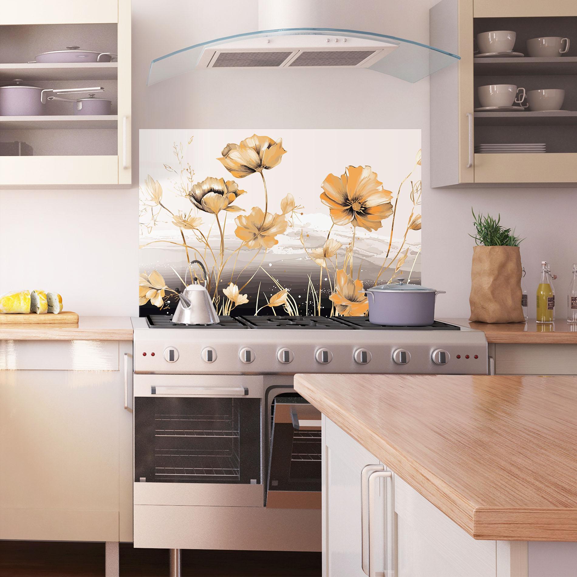 Panou Sticla Bucatarie Gold Black Poppy mockup 1