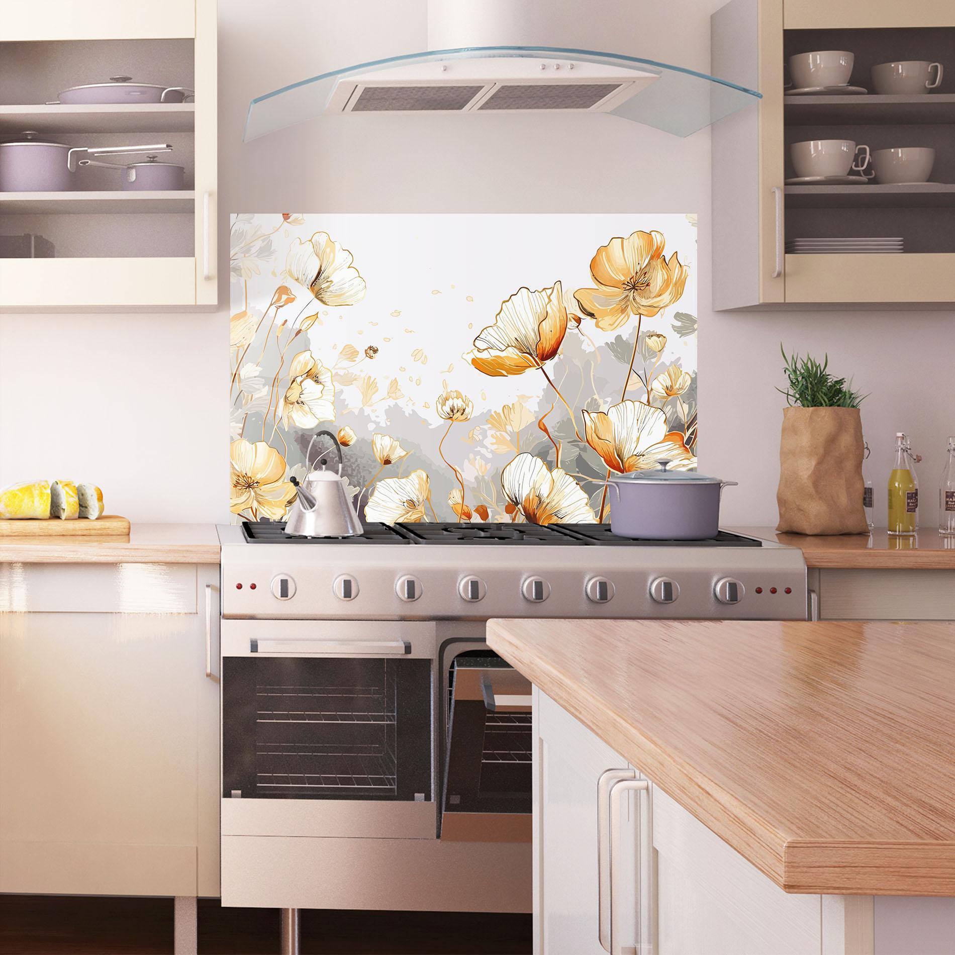 Panou Sticla Bucatarie Gold Poppies mockup 1