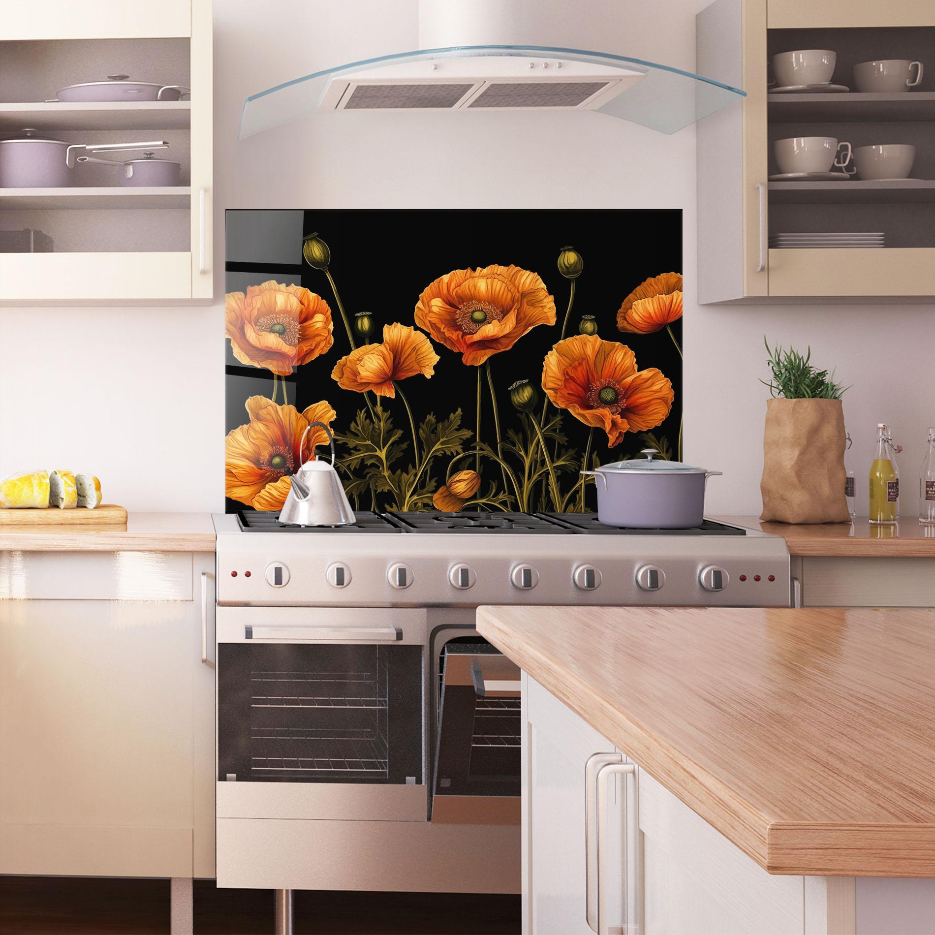 Panou Sticla Bucatarie Orange Poppies mockup 1