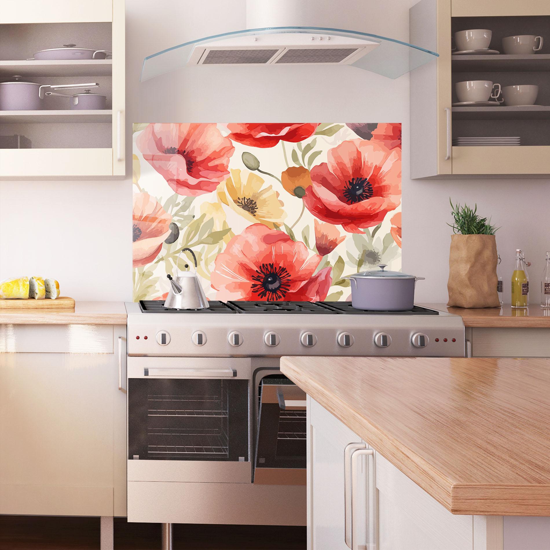 Panou Sticla Bucatarie Orange Red Poppy mockup 1