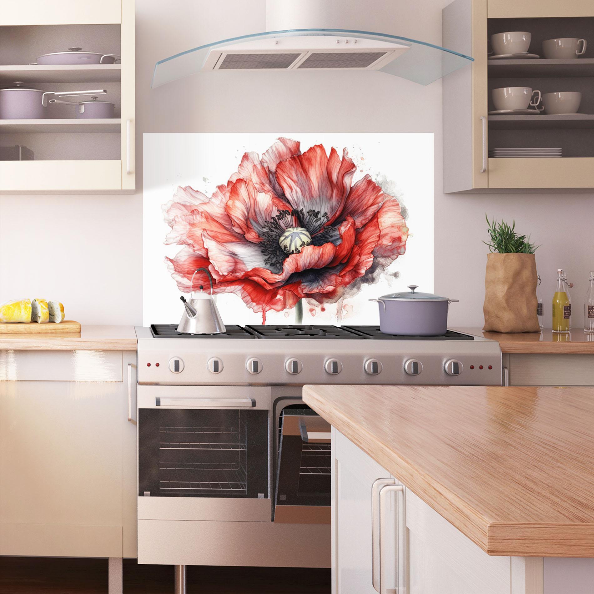 Panou Sticla Bucatarie Painted Red Poppy mockup 1