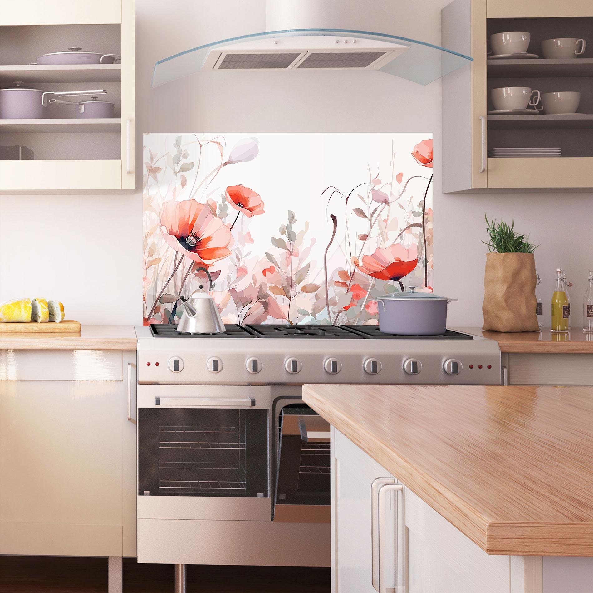 Panou Sticla Bucatarie Pastel Red Poppy mockup 1