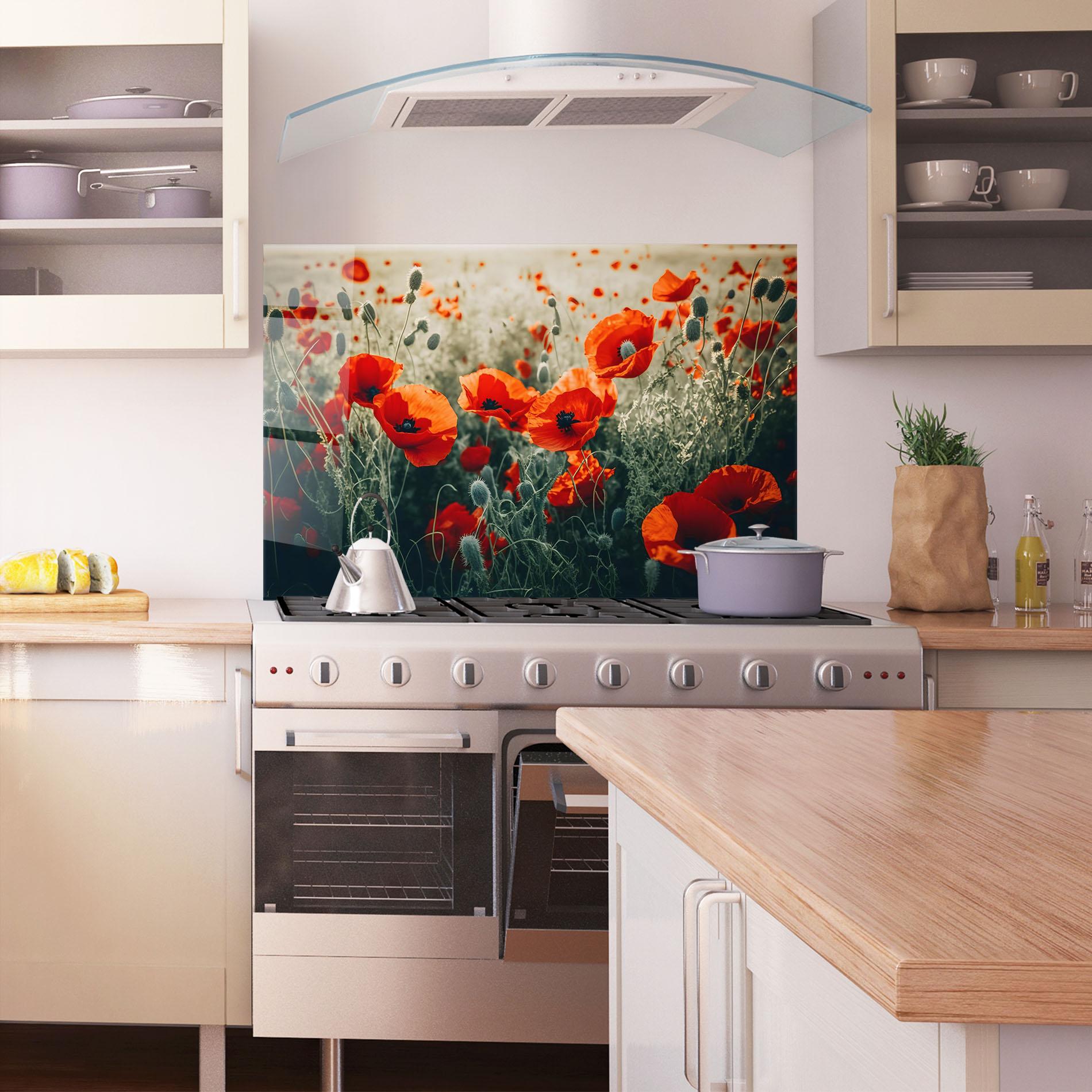 Panou Sticla Bucatarie Poppy Grass Field mockup 1