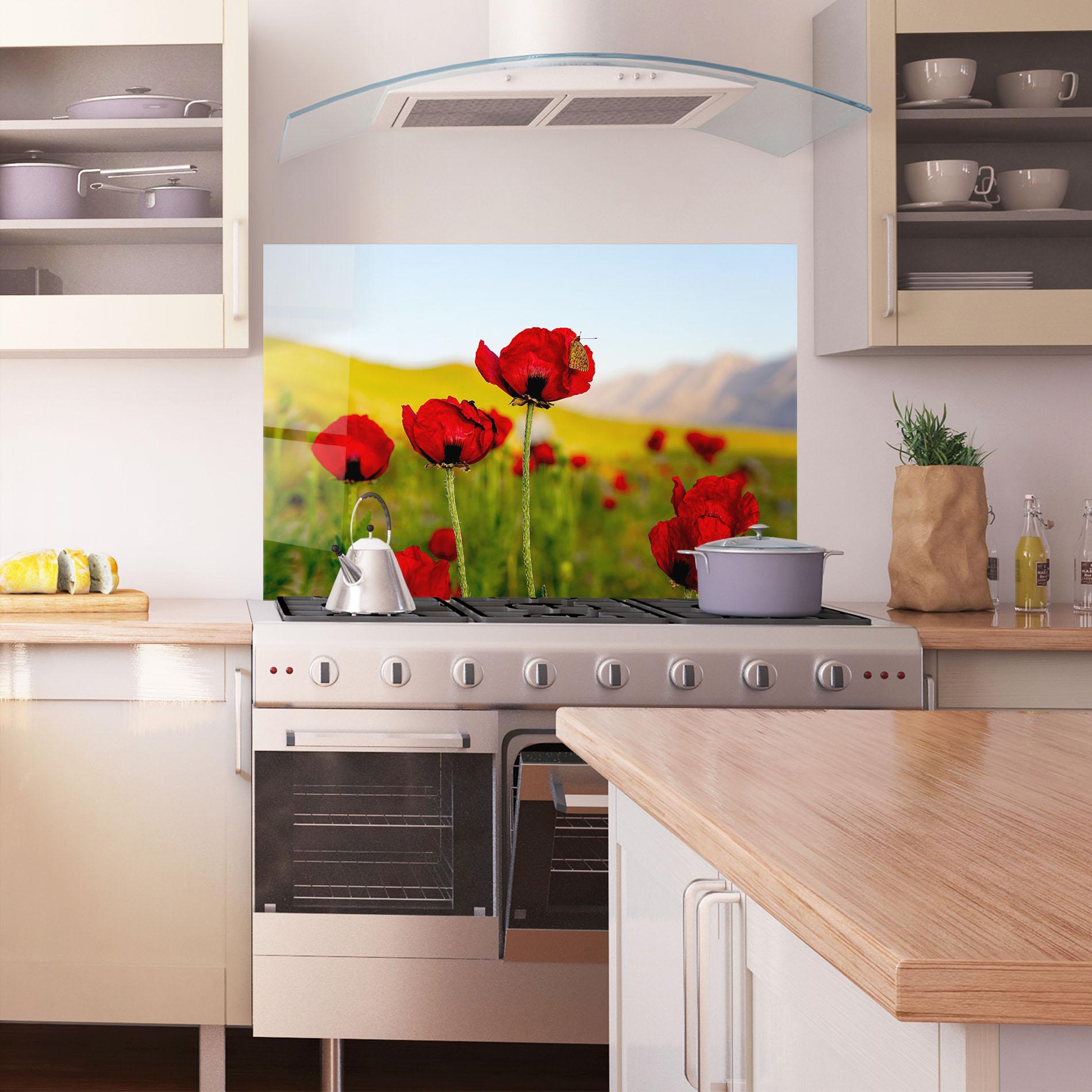 Panou Sticla Bucatarie Wild Beautiful Poppies mockup 1