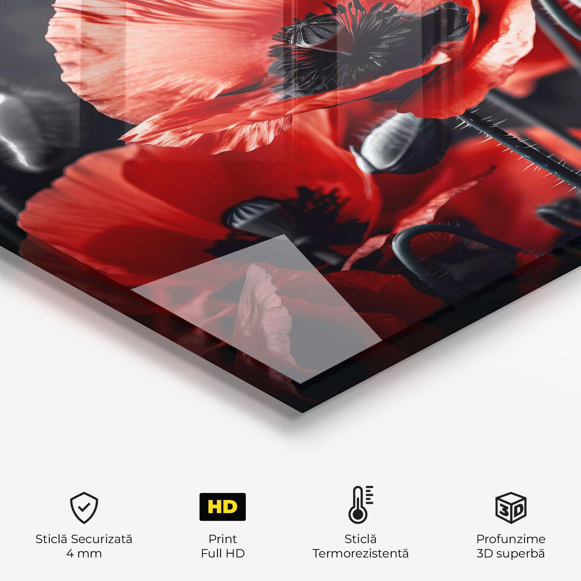 Panou Sticla Bucatarie Black Red Poppy View mockup 2