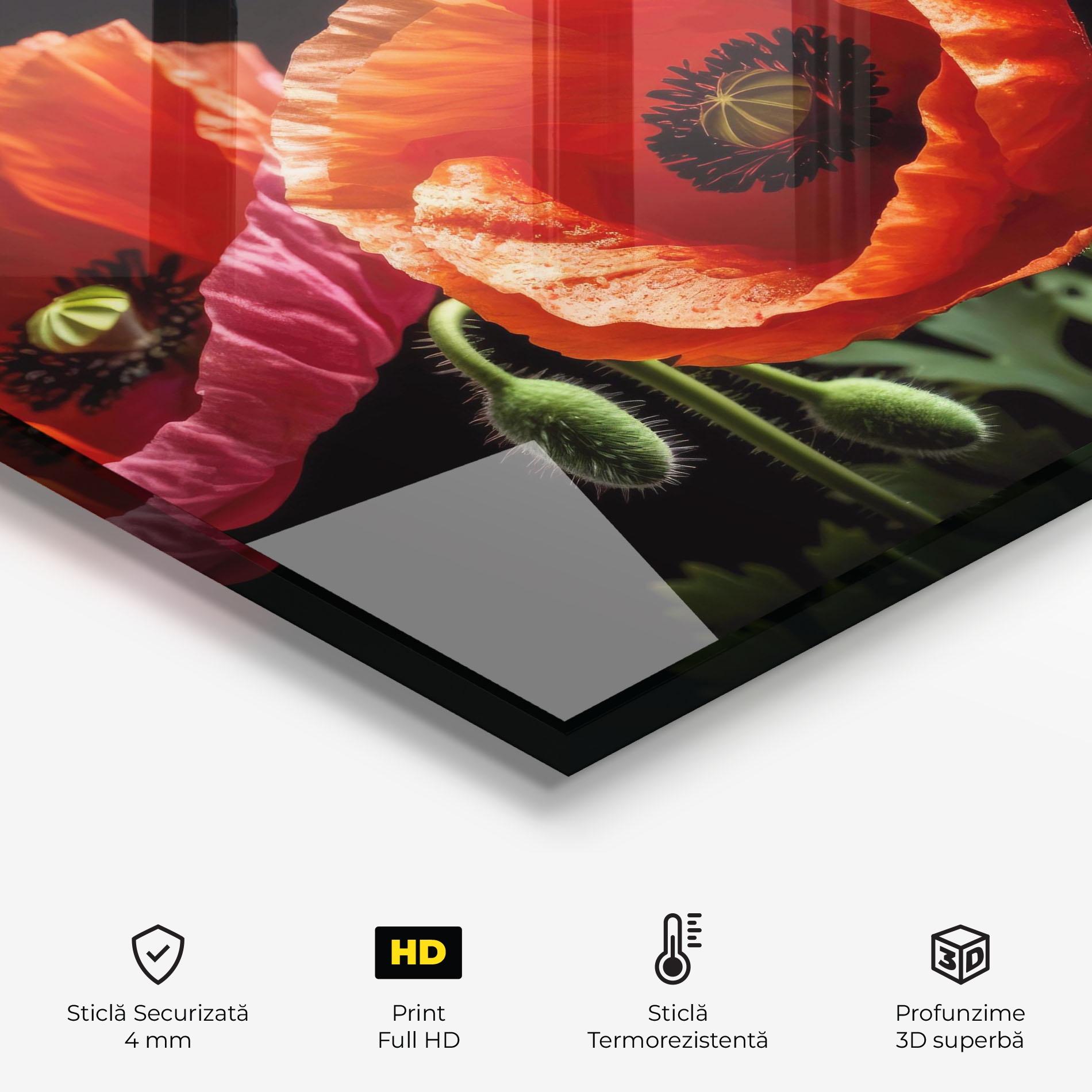 Panou Sticla Bucatarie Dark Orange Poppies mockup 2