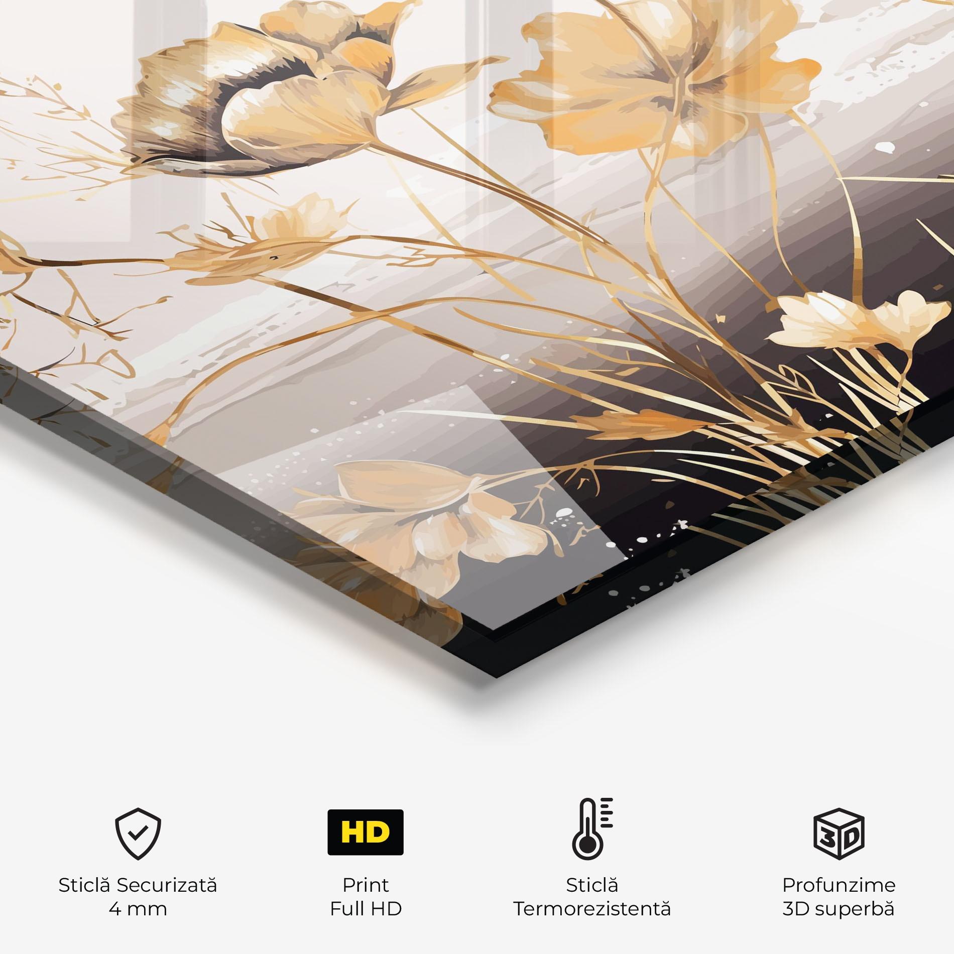 Panou Sticla Bucatarie Gold Black Poppy mockup 2