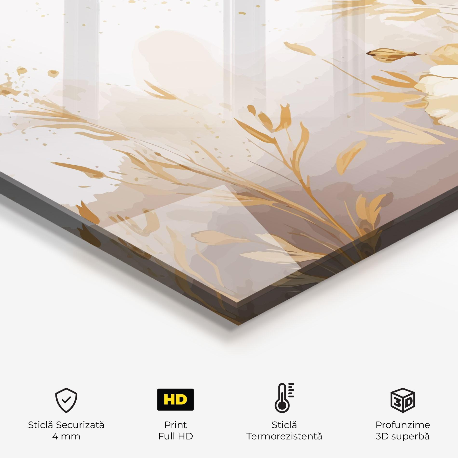 Panou Sticla Bucatarie Gold Cream Poppy mockup 2
