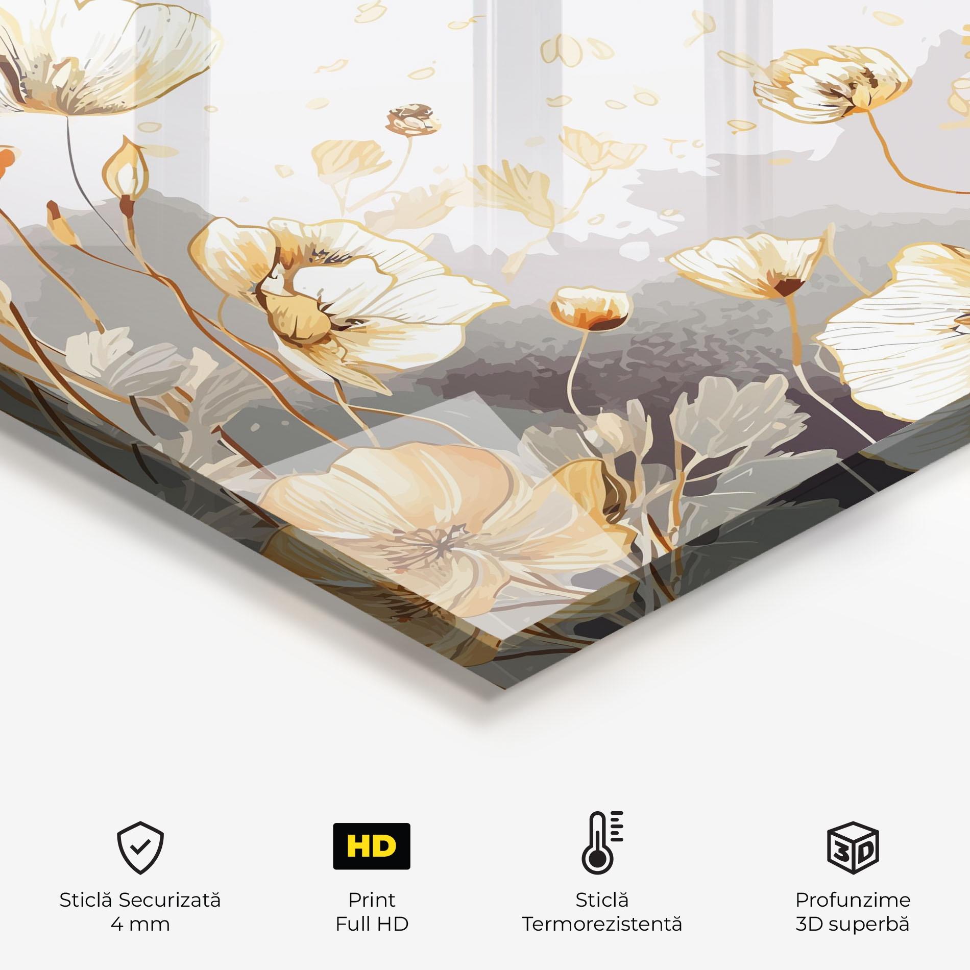 Panou Sticla Bucatarie Gold Poppies mockup 2