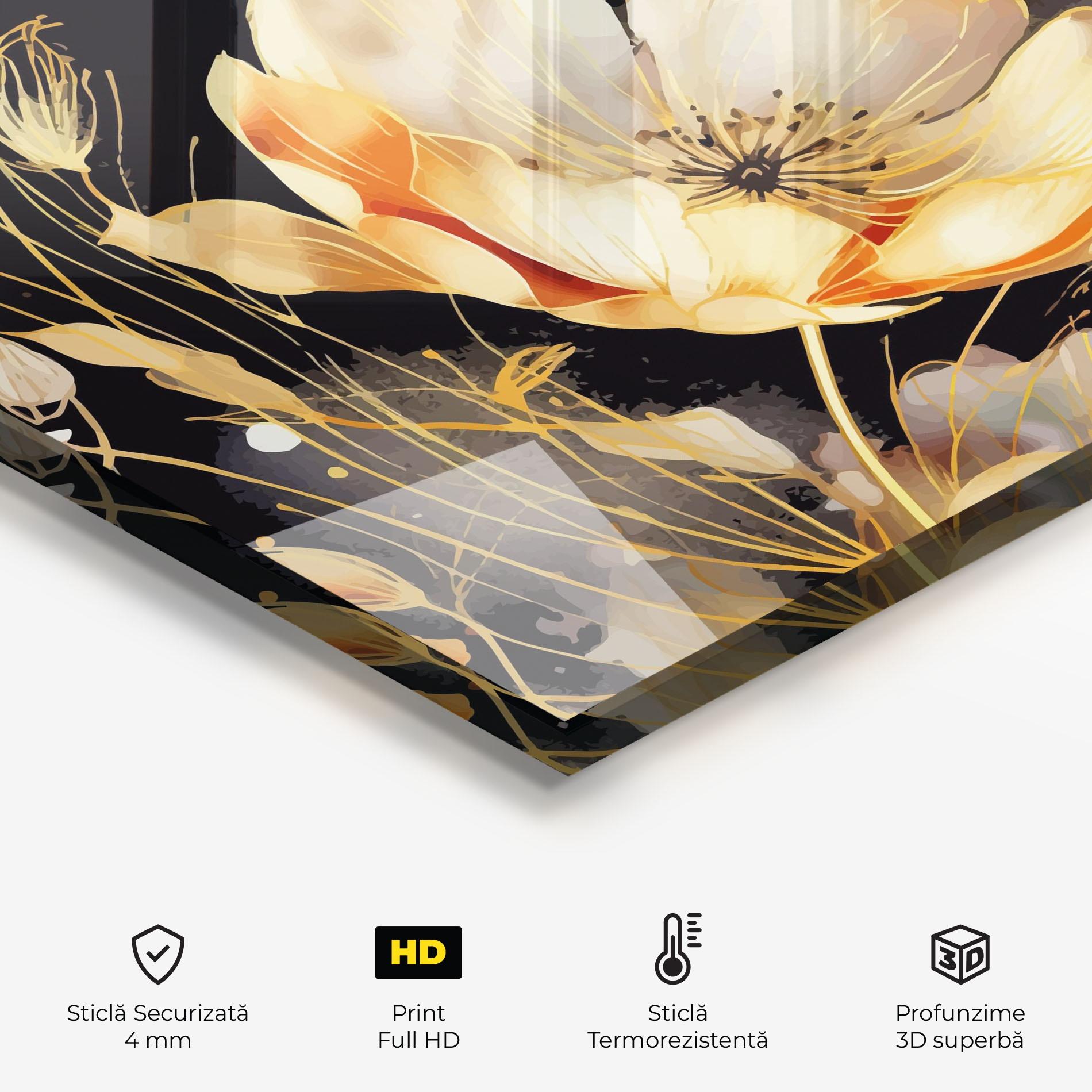 Panou Sticla Bucatarie Gold Poppy Black mockup 2