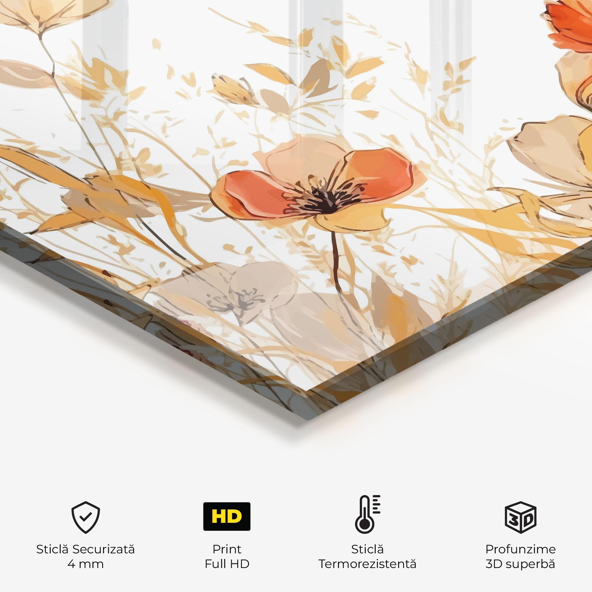 Panou Sticla Bucatarie Gold Red Poppy mockup 2