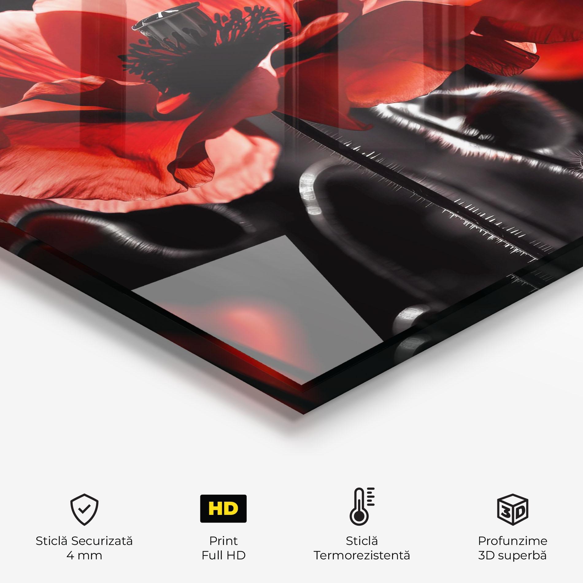 Panou Sticla Bucatarie Light Red Poppy On Black mockup 2