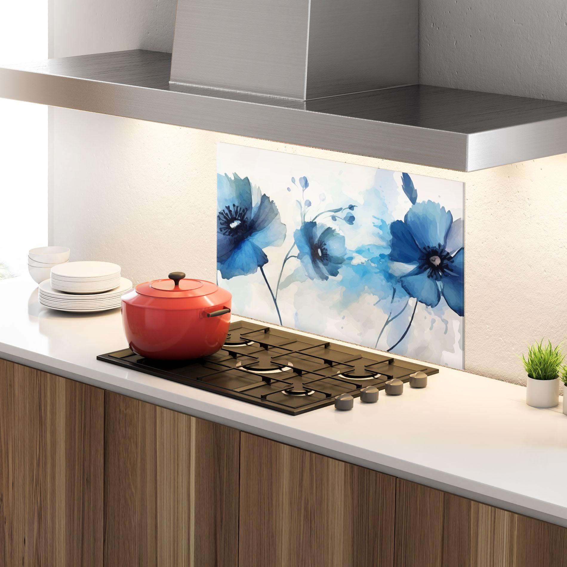 Panou Sticla Bucatarie Blue Poppies mockup 4