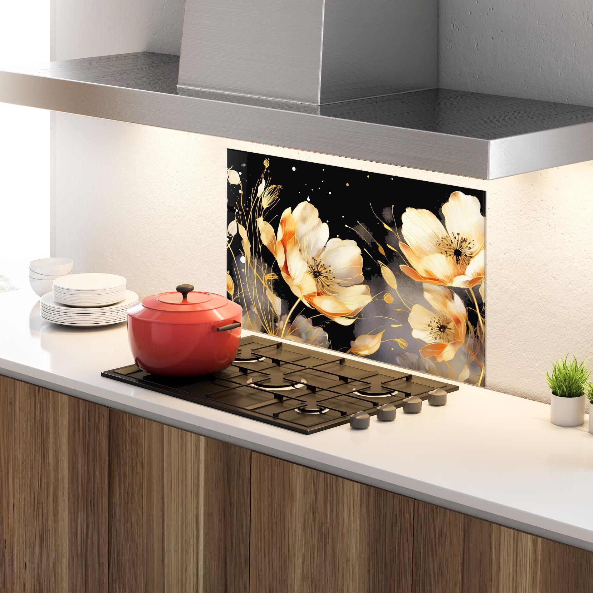 Panou Sticla Bucatarie Gold Poppy Black mockup 4