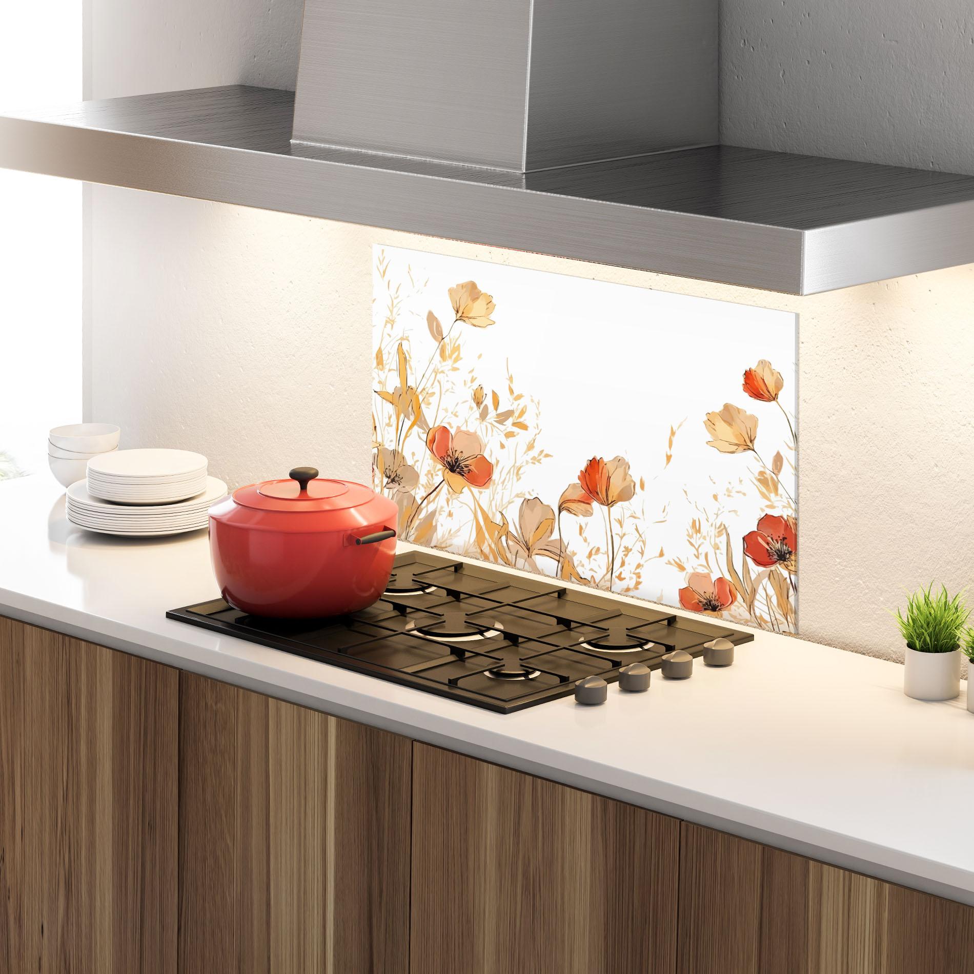 Panou Sticla Bucatarie Gold Red Poppy mockup 4