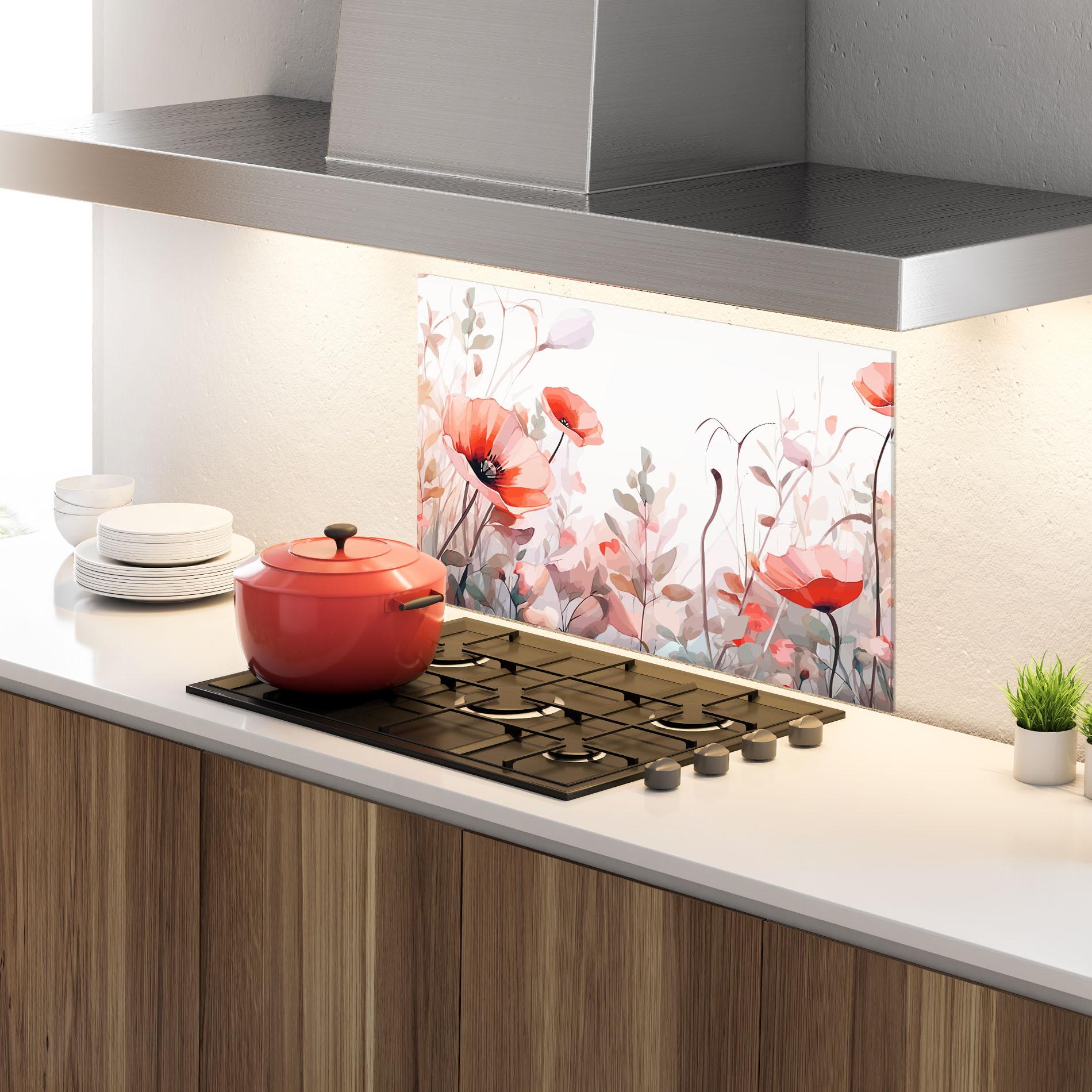 Panou Sticla Bucatarie Pastel Red Poppy mockup 4