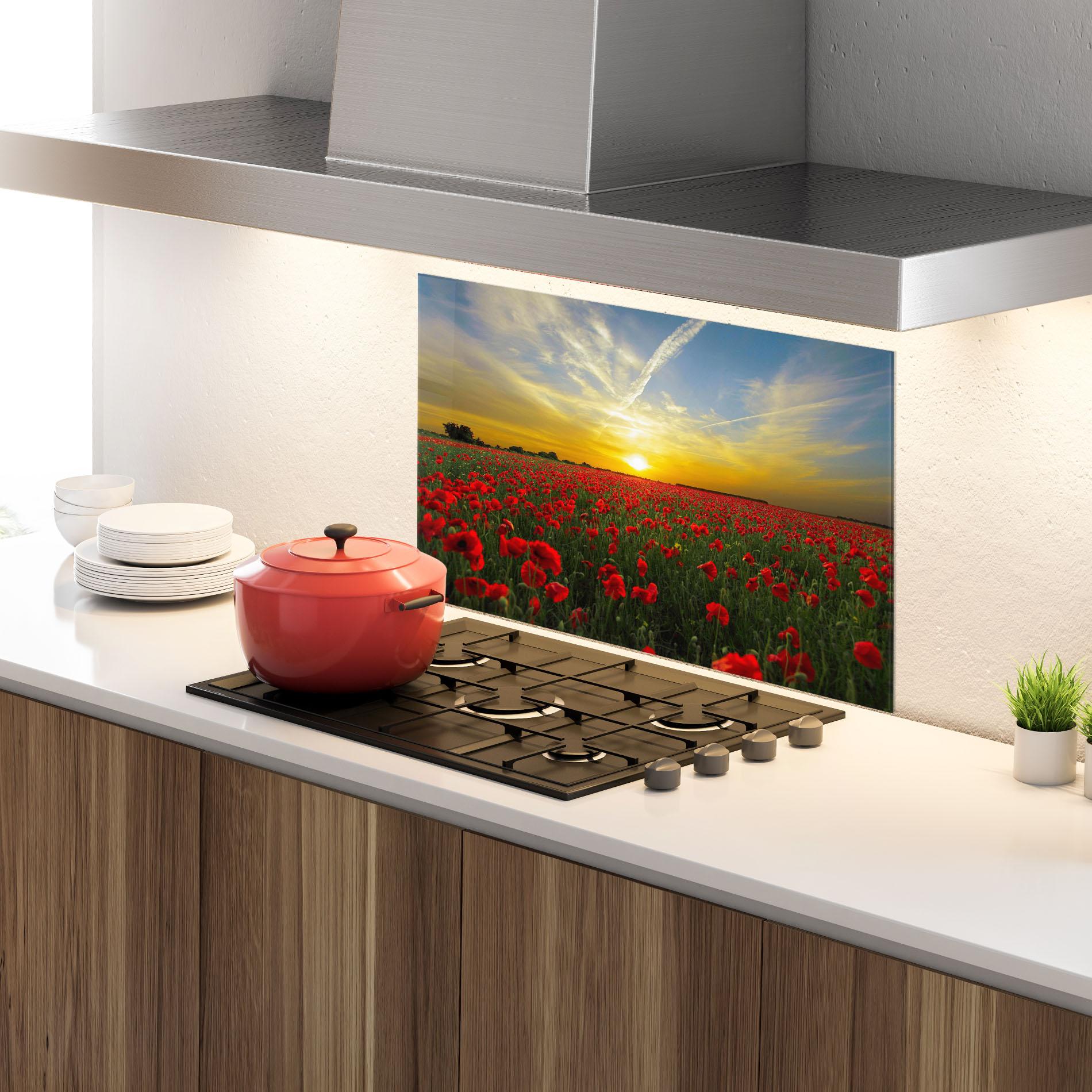 Panou Sticla Bucatarie Poppies Sunset mockup 4