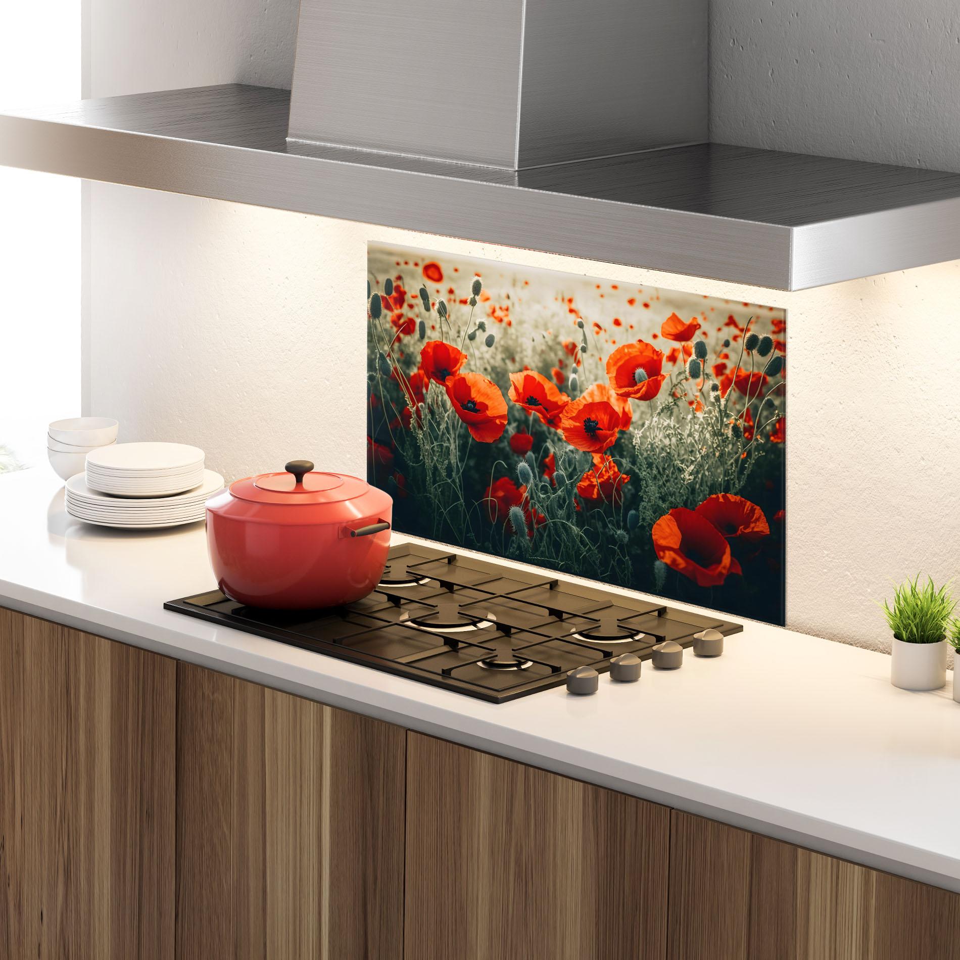 Panou Sticla Bucatarie Poppy Grass Field mockup 4