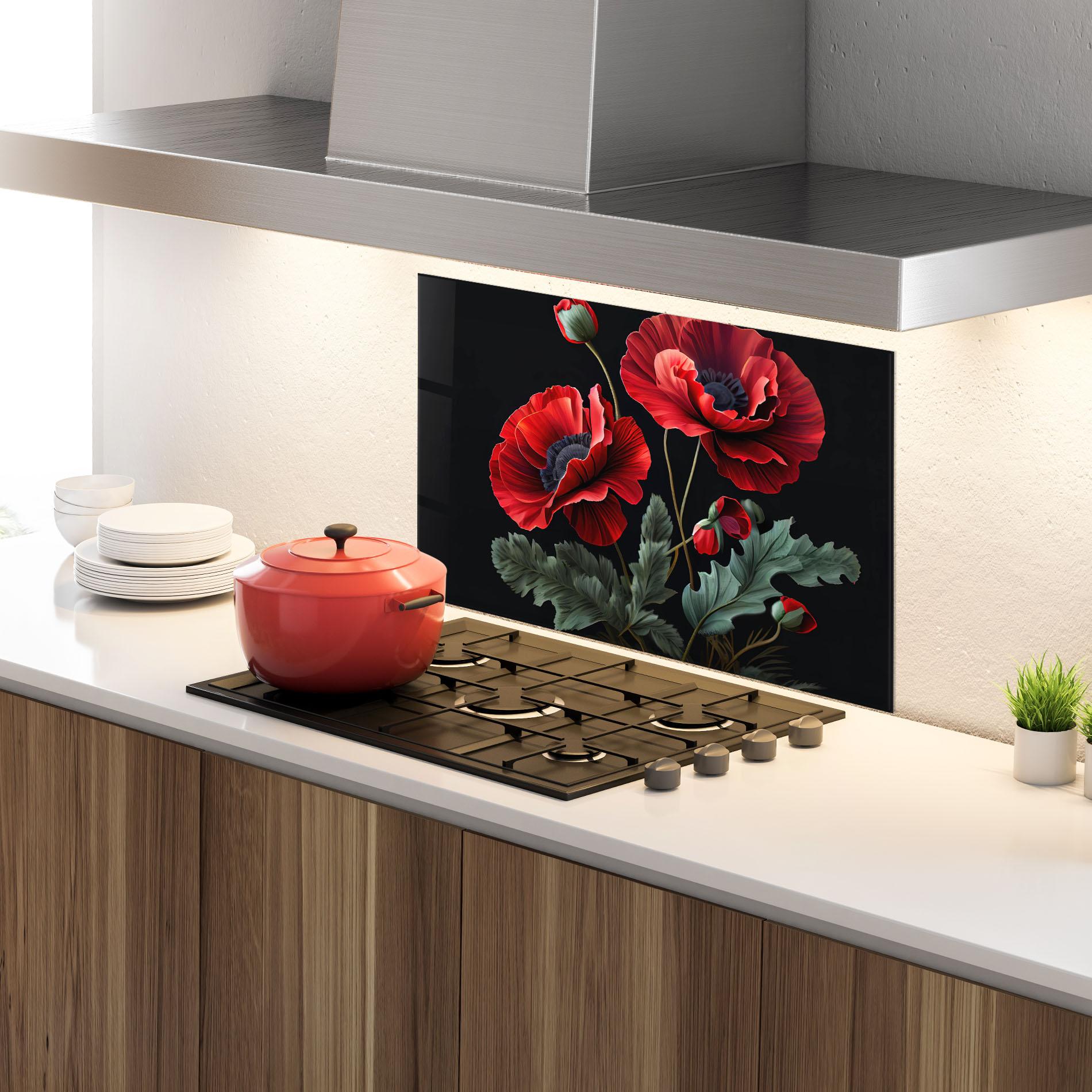 Panou Sticla Bucatarie Poppy On Black mockup 4