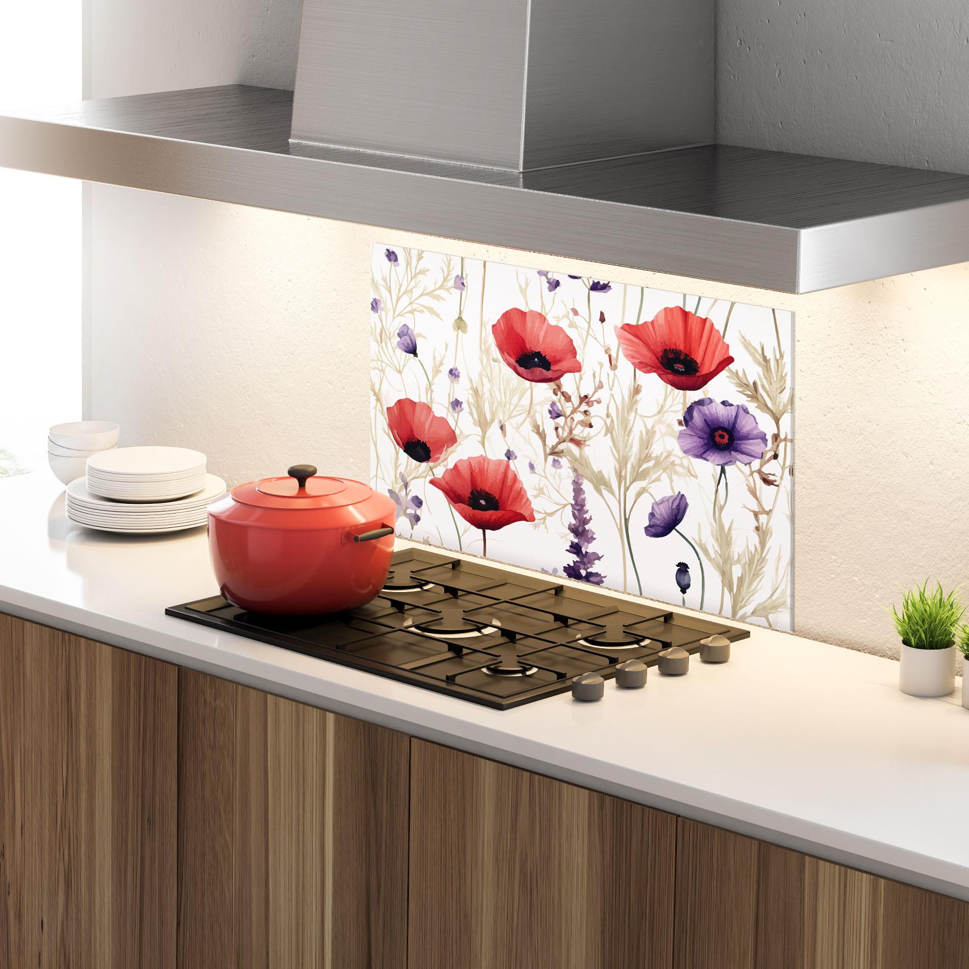 Panou Sticla Bucatarie Poppy Red Purple mockup 4