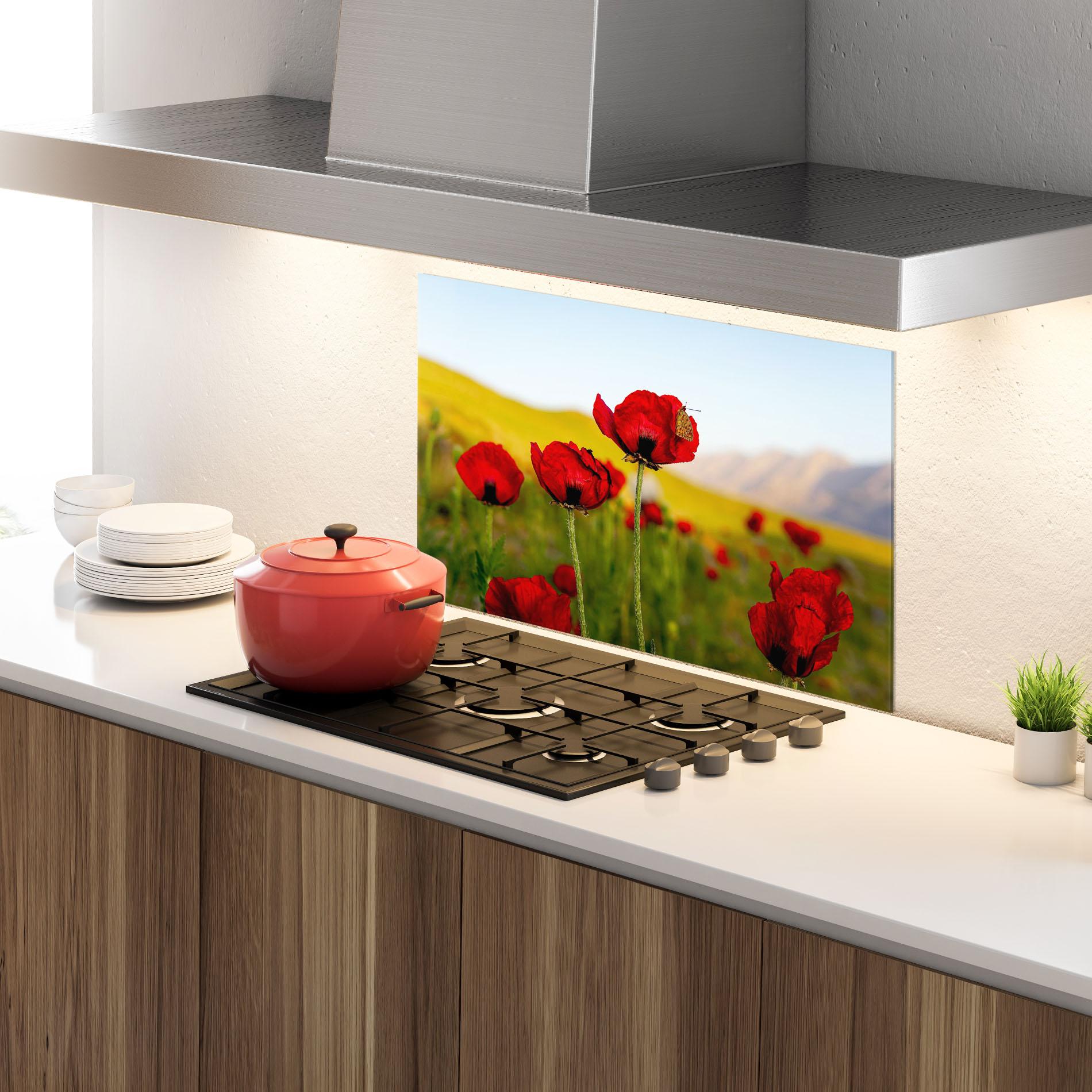 Panou Sticla Bucatarie Wild Beautiful Poppies mockup 4