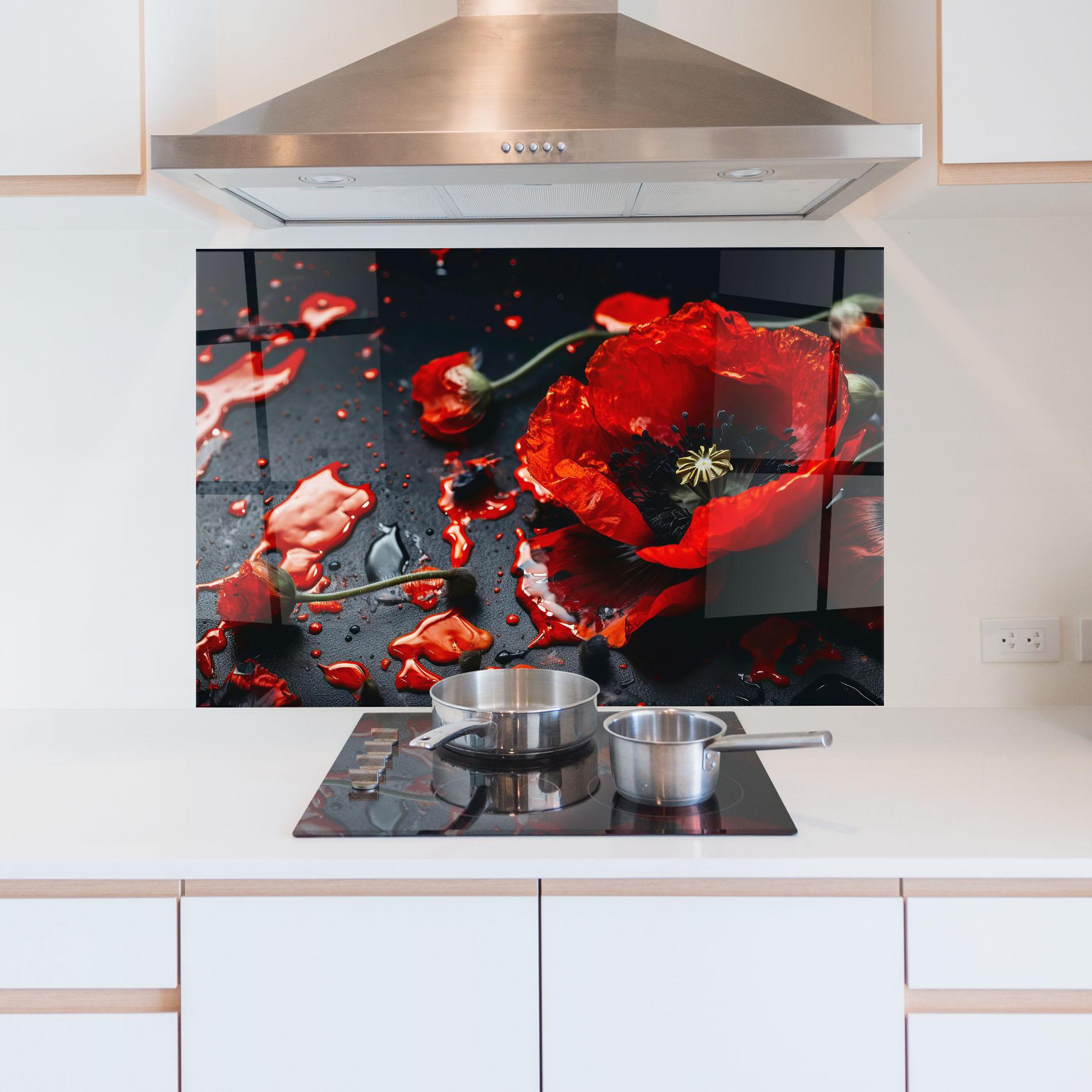 Panou Sticla Bucatarie Beautiful Red Poppy Liquid mockup 5