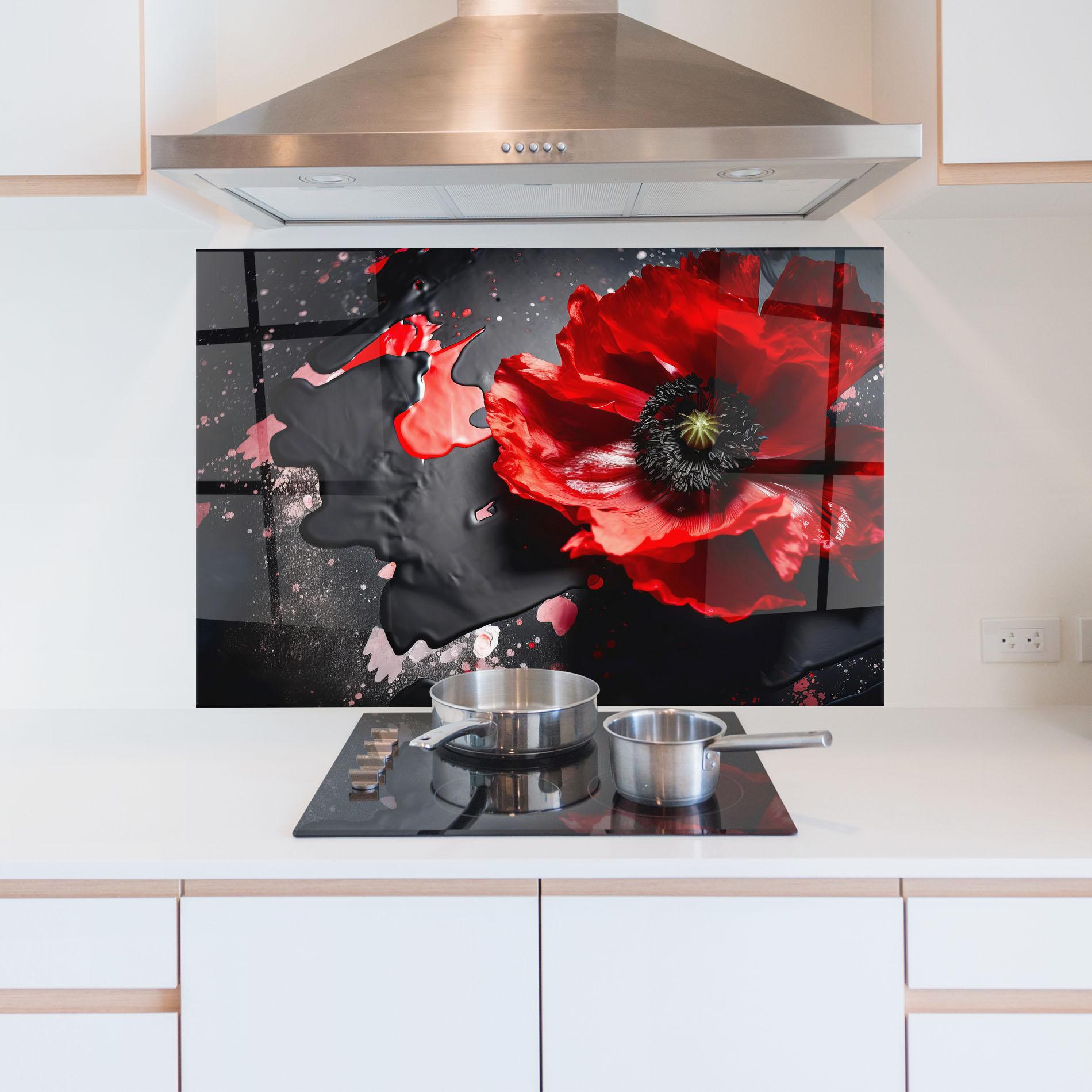 Panou Sticla Bucatarie Black Liquid Poppy mockup 5