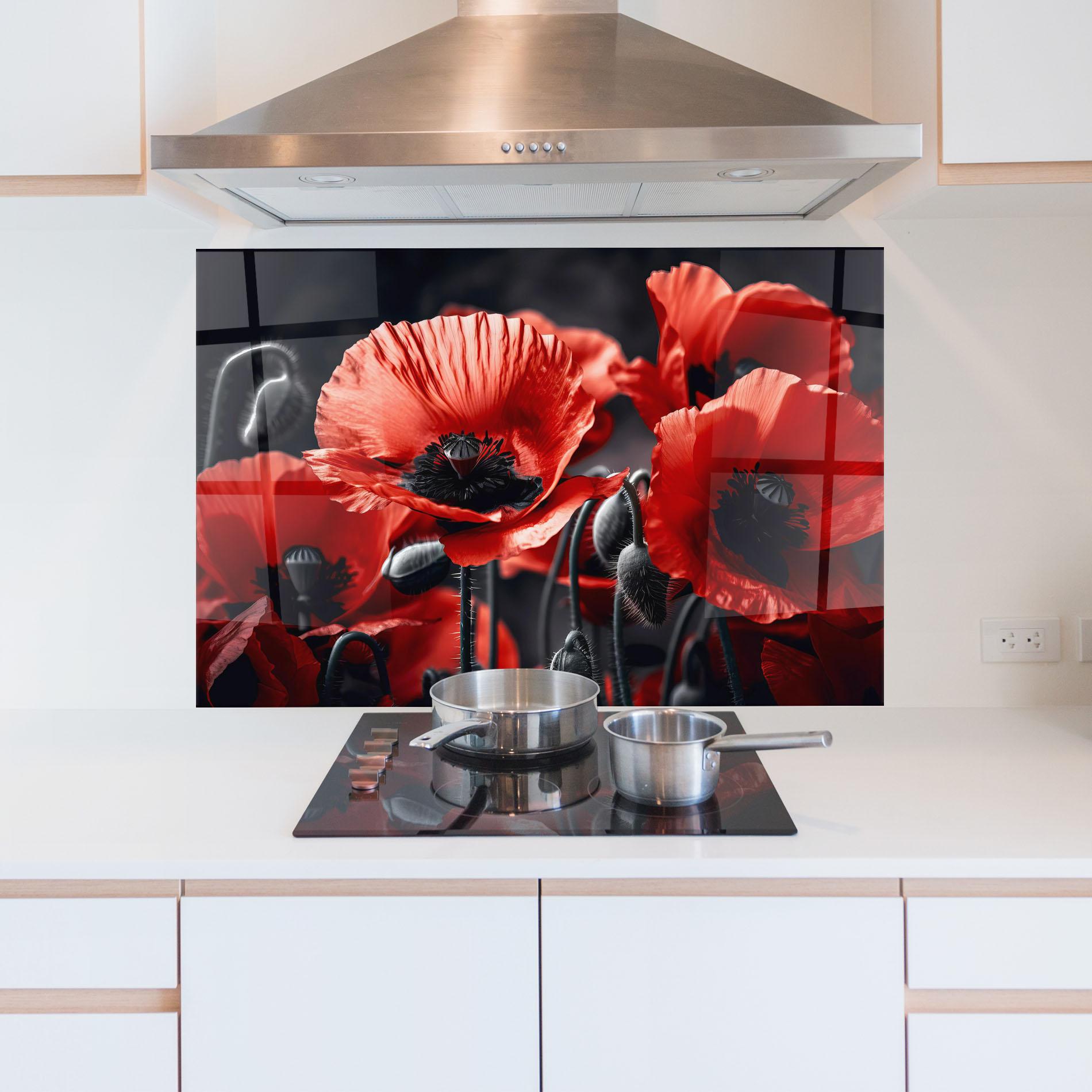 Panou Sticla Bucatarie Black Red Poppy View mockup 5