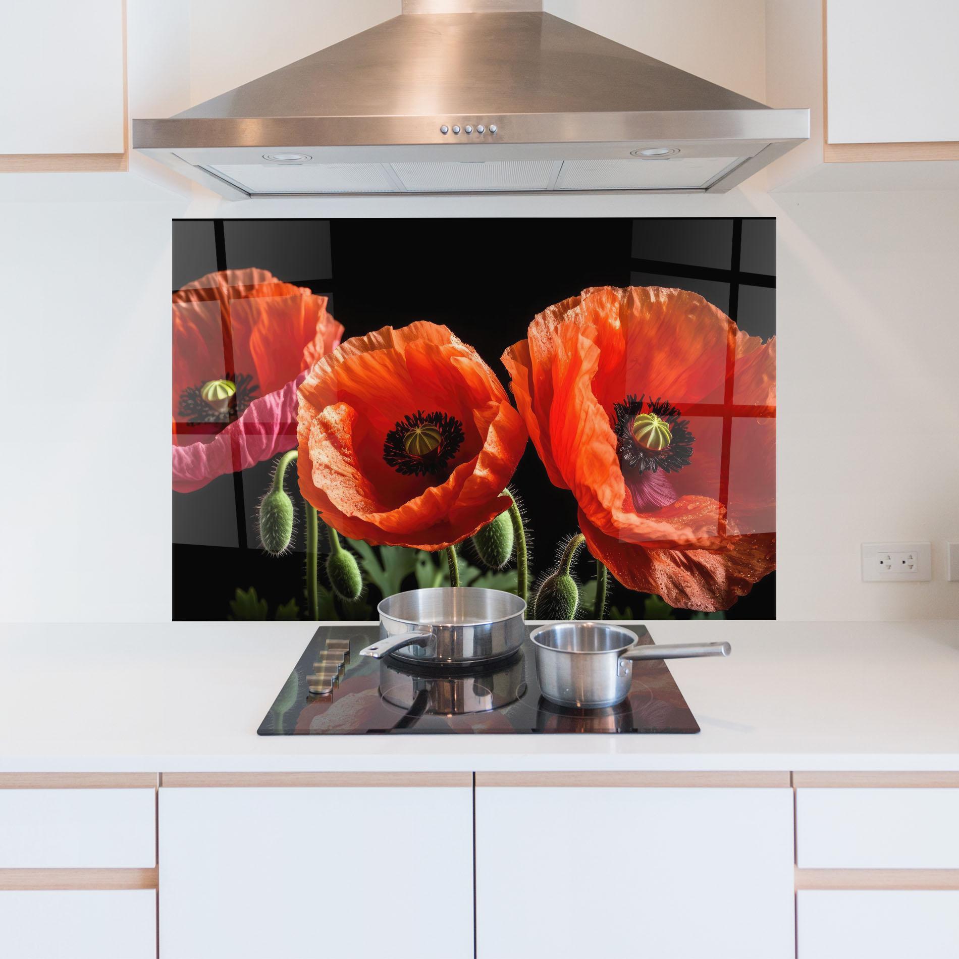 Panou Sticla Bucatarie Dark Orange Poppies mockup 5