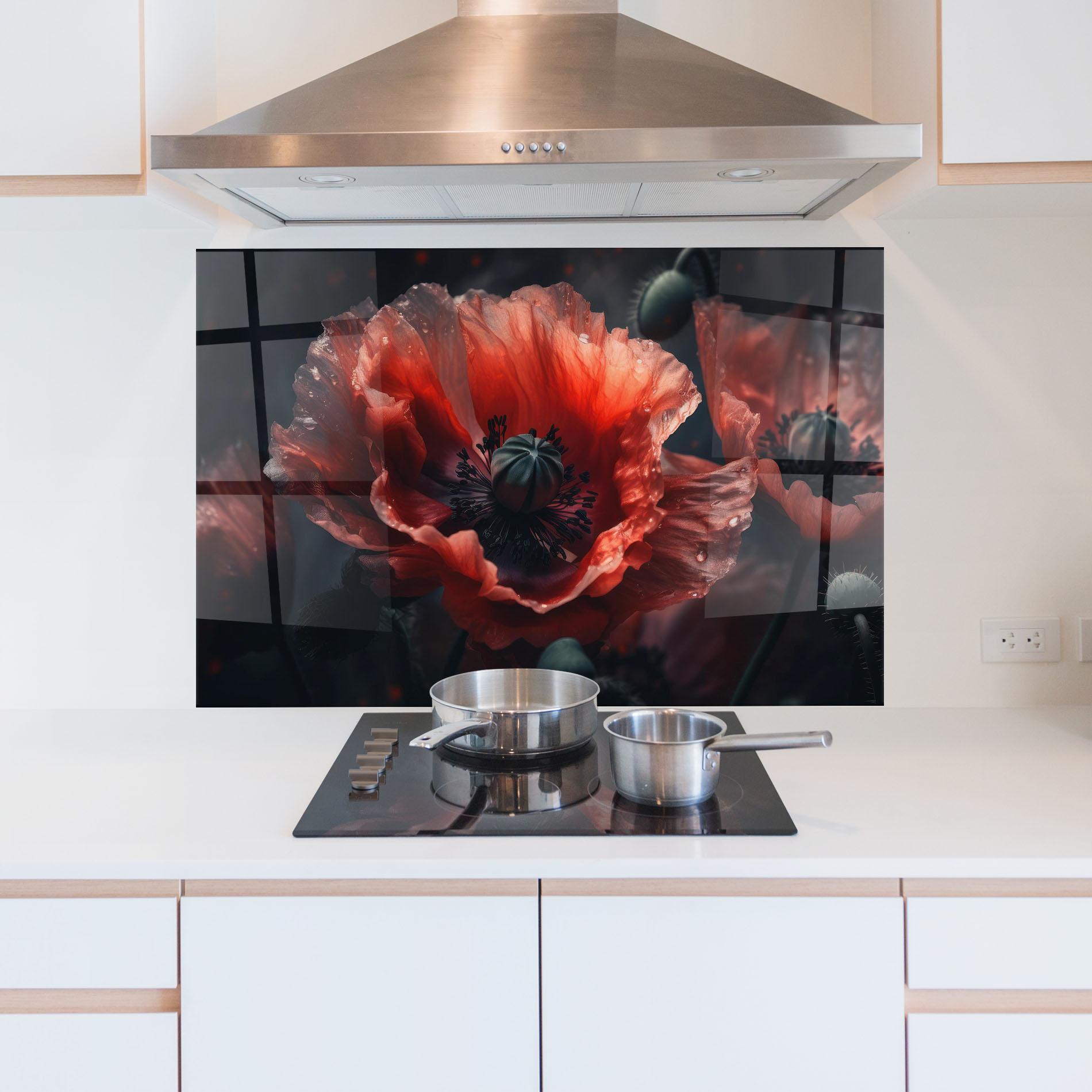 Panou Sticla Bucatarie Dark Shade Poppy mockup 5