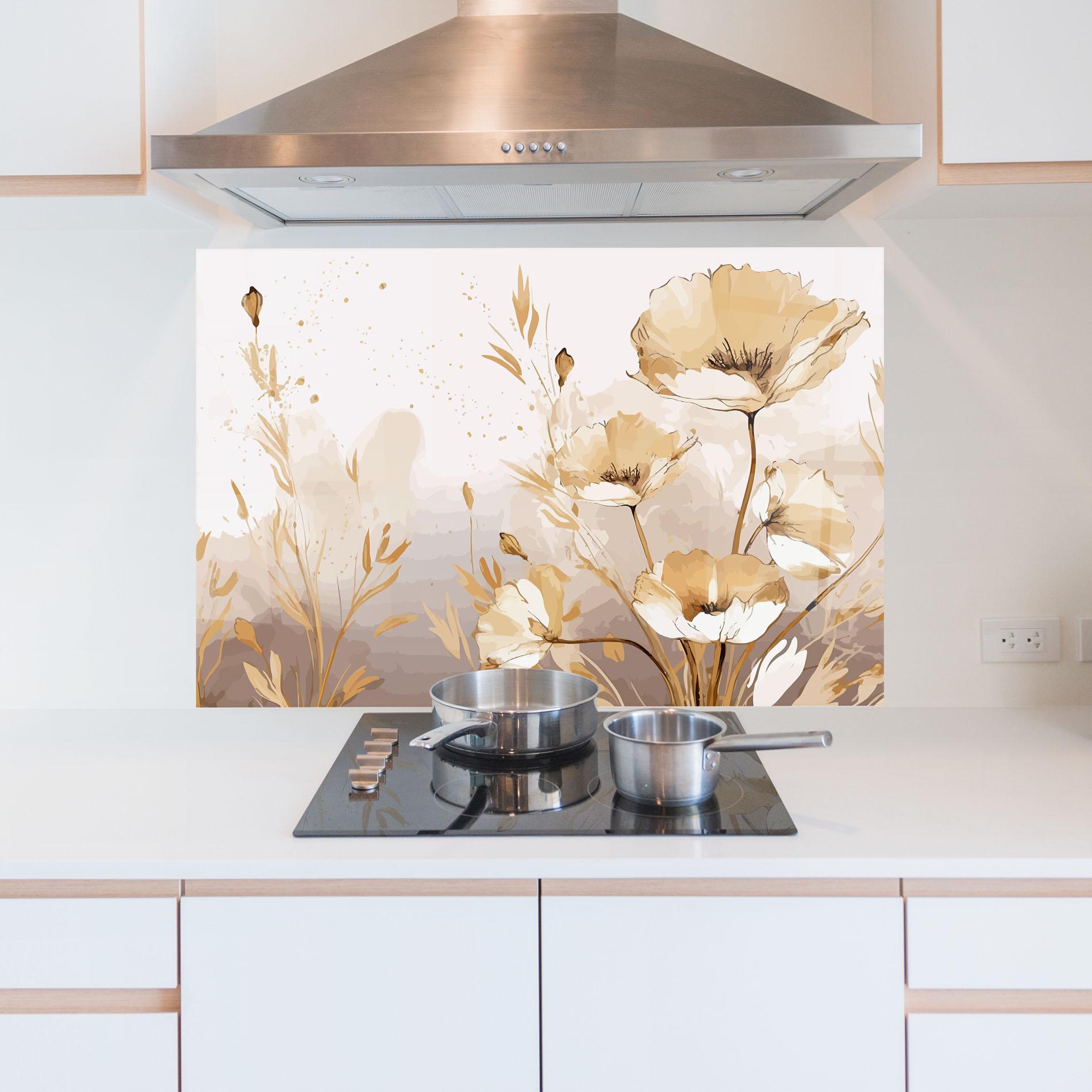 Panou Sticla Bucatarie Gold Cream Poppy mockup 5