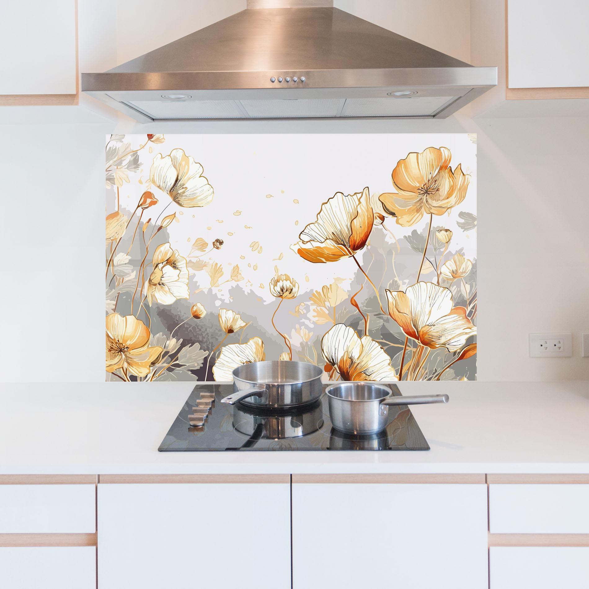 Panou Sticla Bucatarie Gold Poppies mockup 5