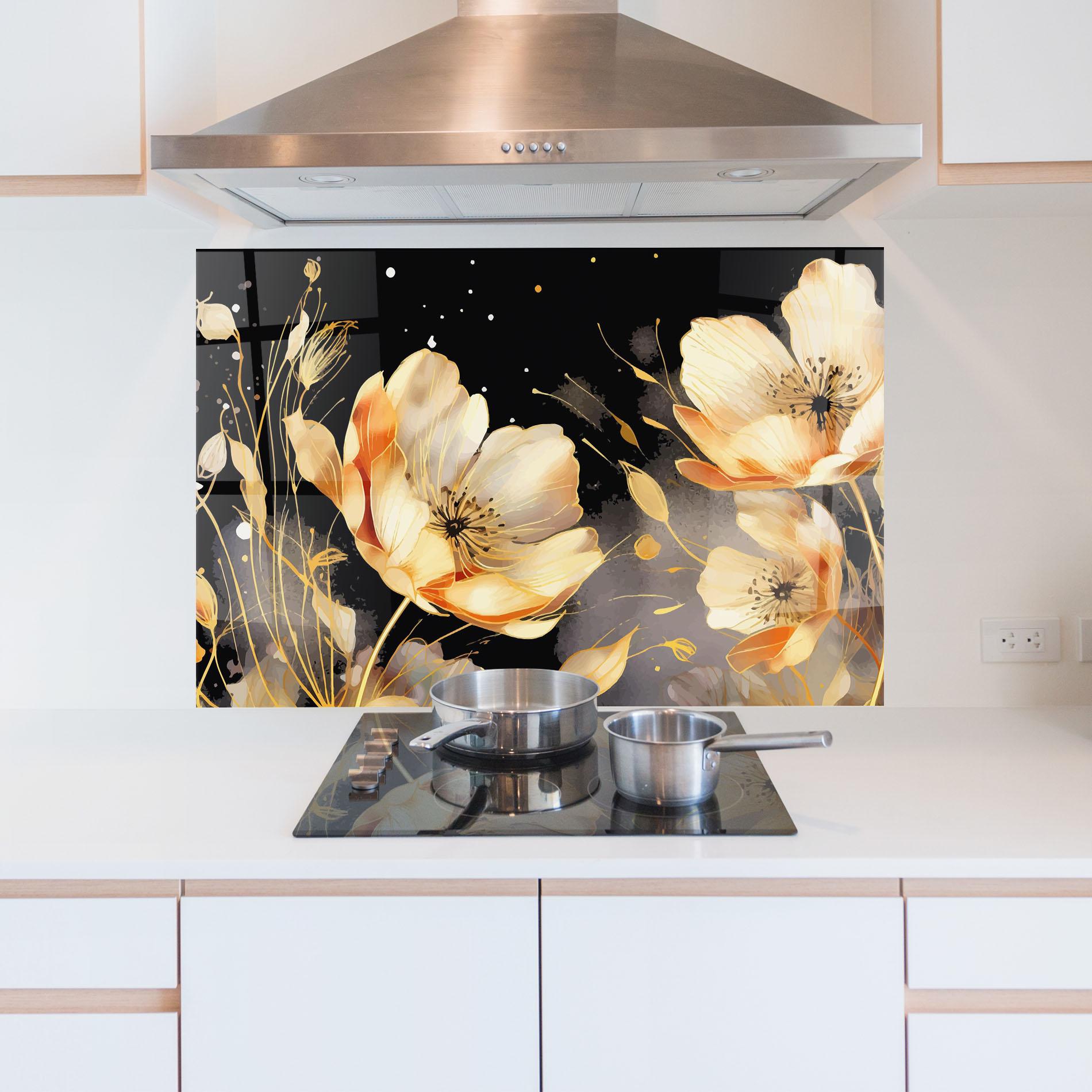 Panou Sticla Bucatarie Gold Poppy Black mockup 5