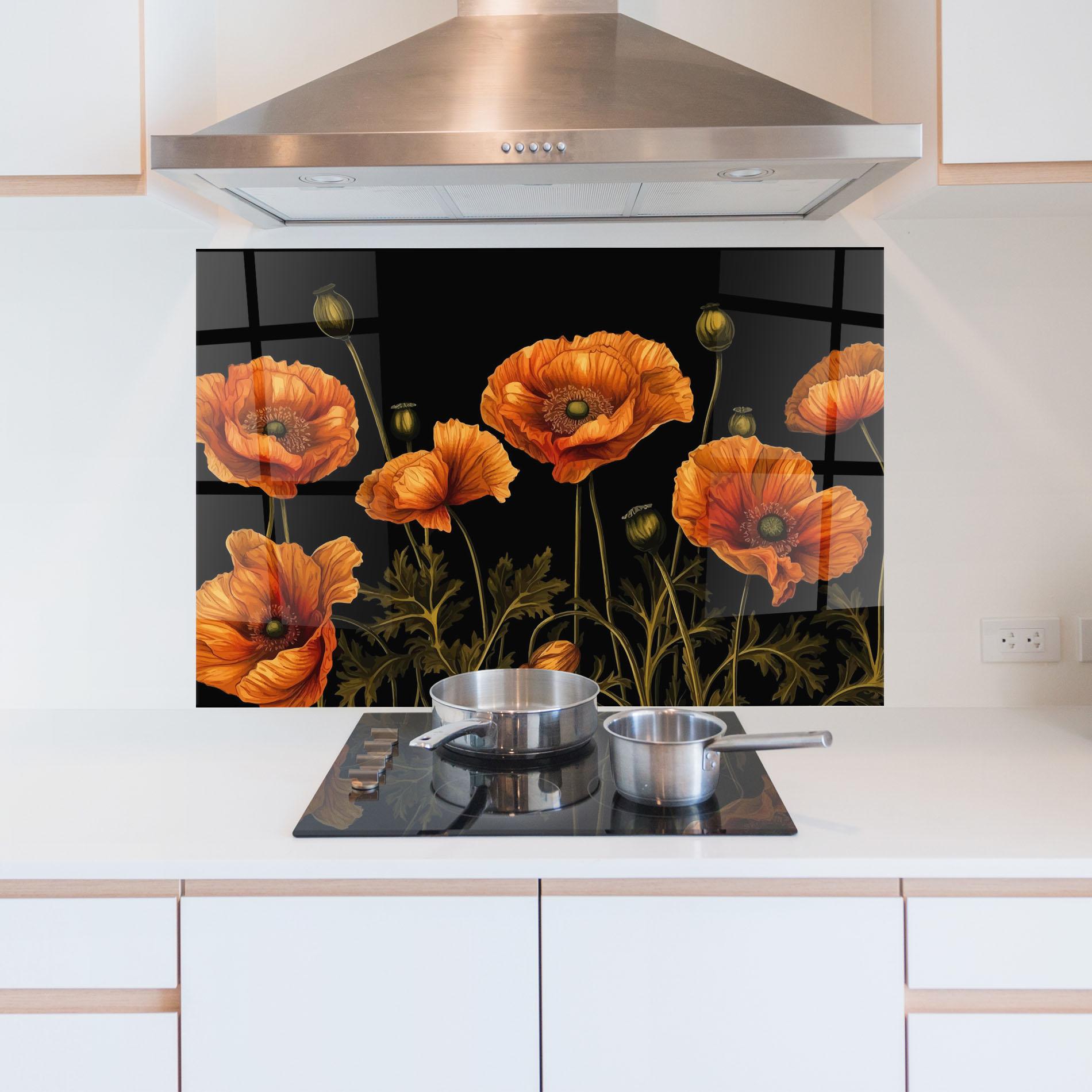 Panou Sticla Bucatarie Orange Poppies mockup 5