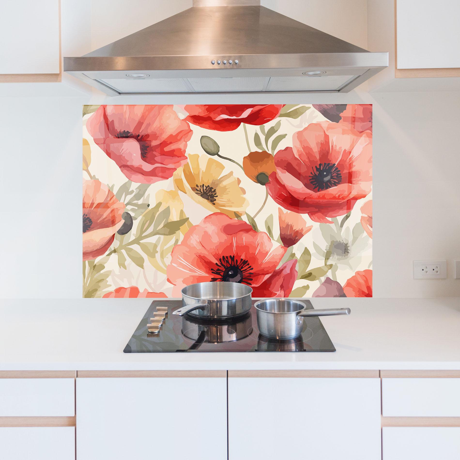 Panou Sticla Bucatarie Orange Red Poppy mockup 5