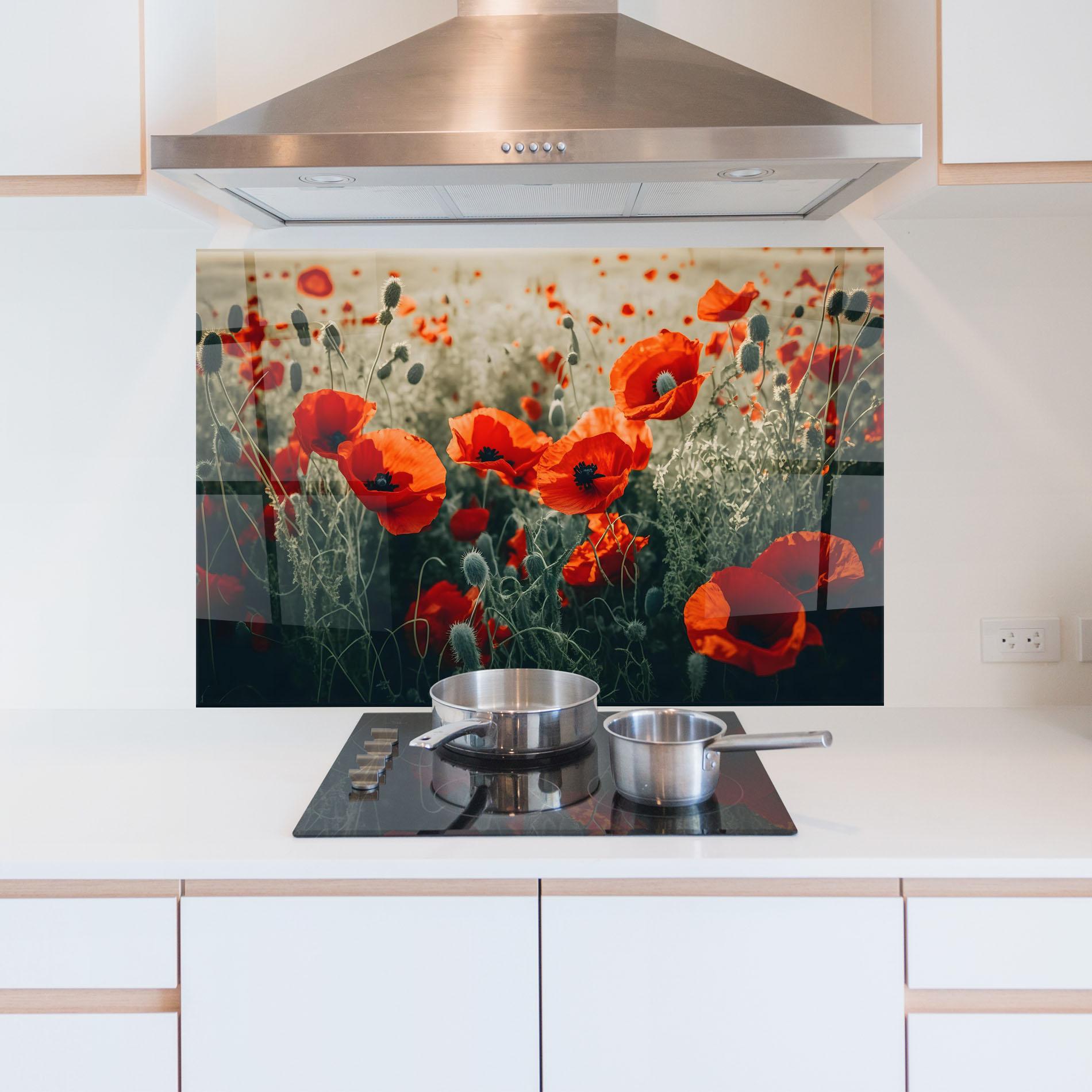 Panou Sticla Bucatarie Poppy Grass Field mockup 5