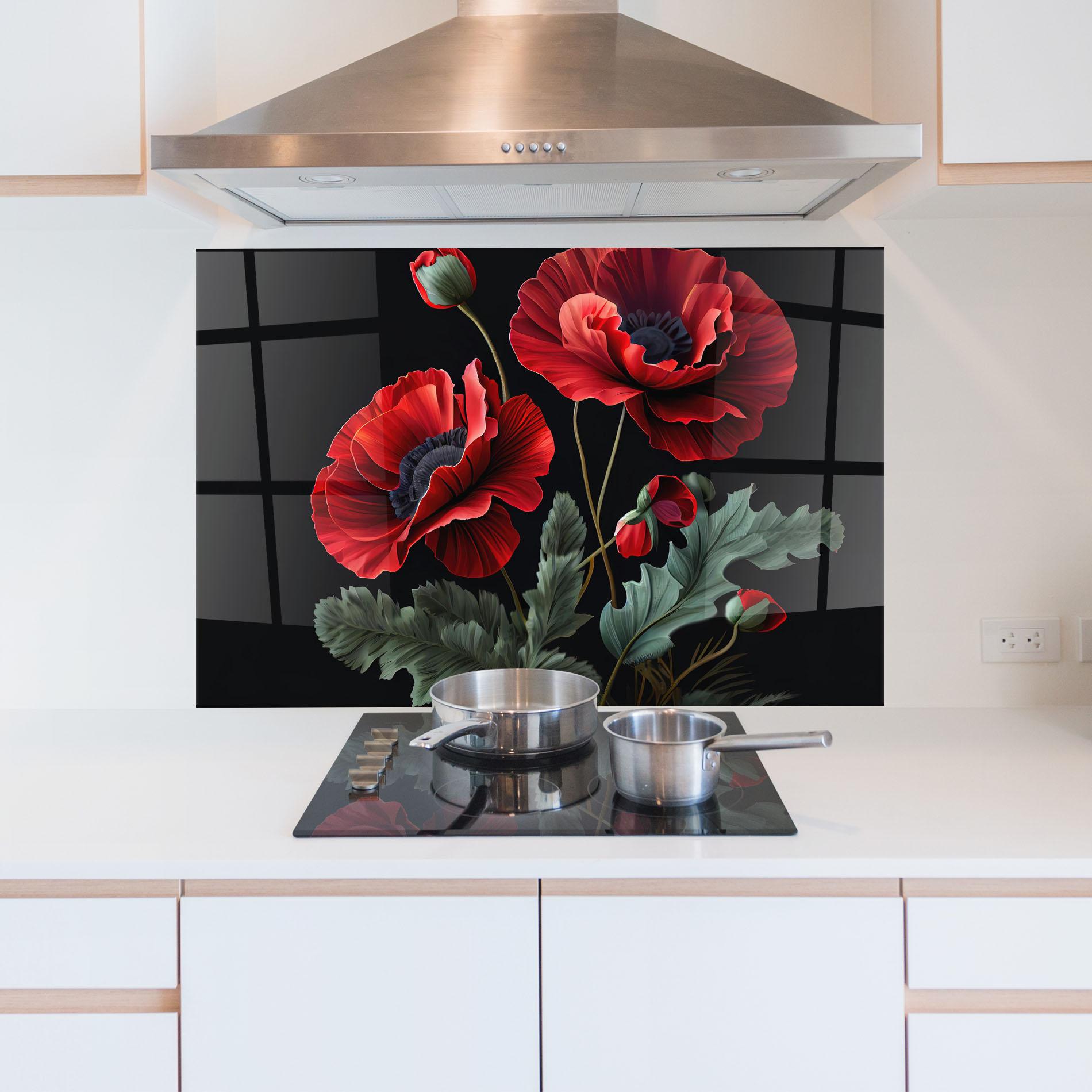 Panou Sticla Bucatarie Poppy On Black mockup 5